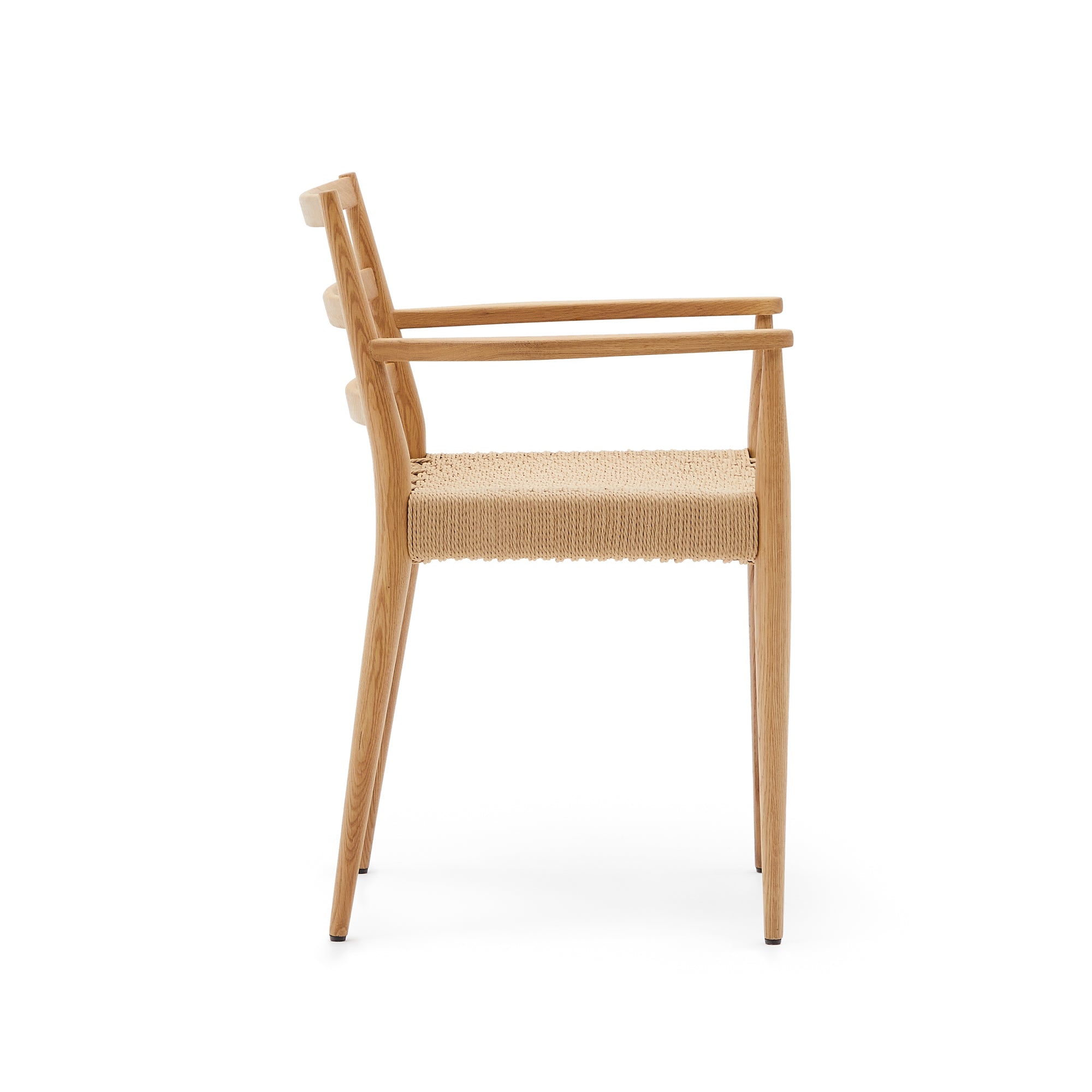 Analy chair with armrests in solid oak wood in a natural finish and rope cord seat FSC 100% - Product Image