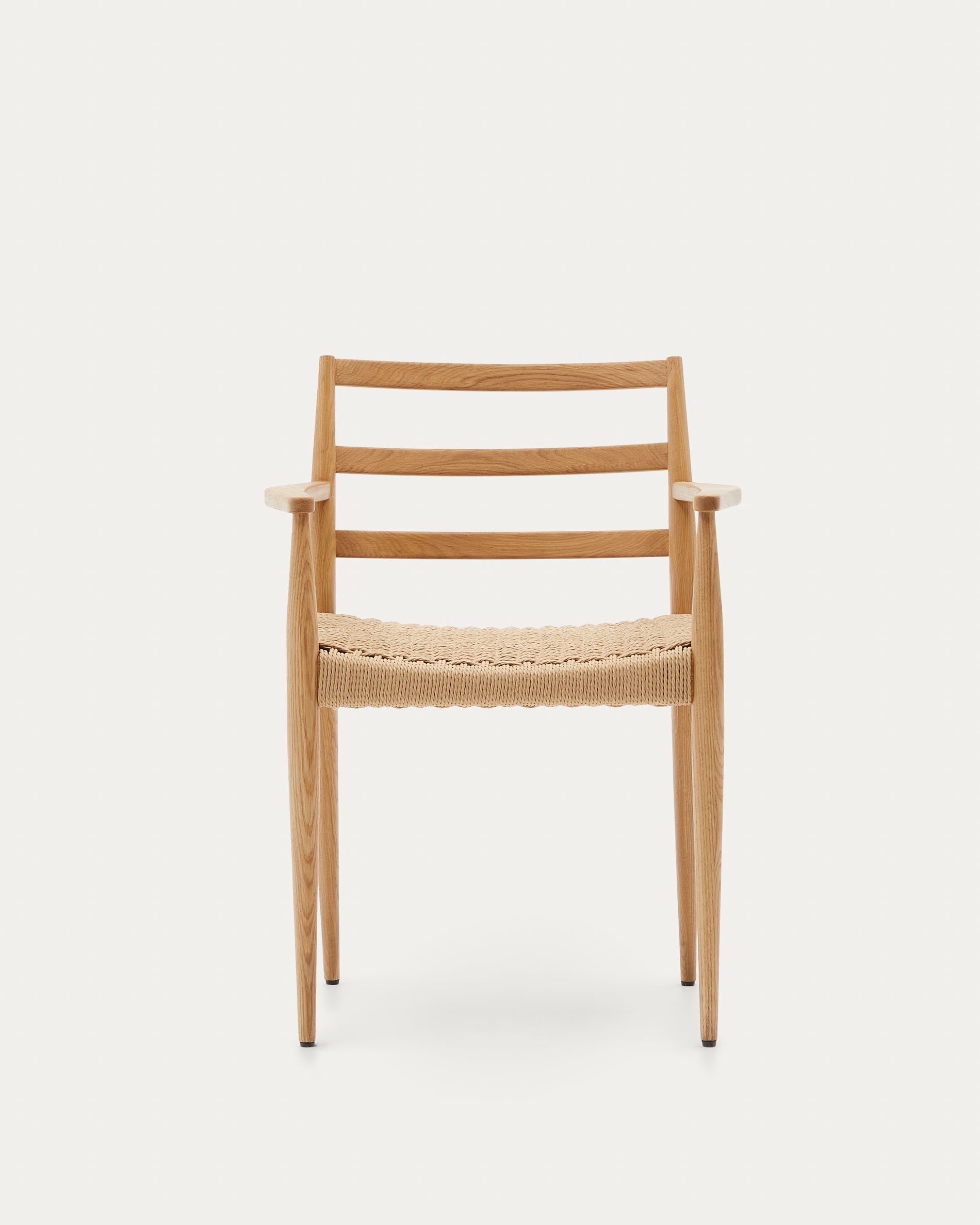 Analy chair with armrests in solid oak wood in a natural finish and rope cord seat FSC 100% - Product View