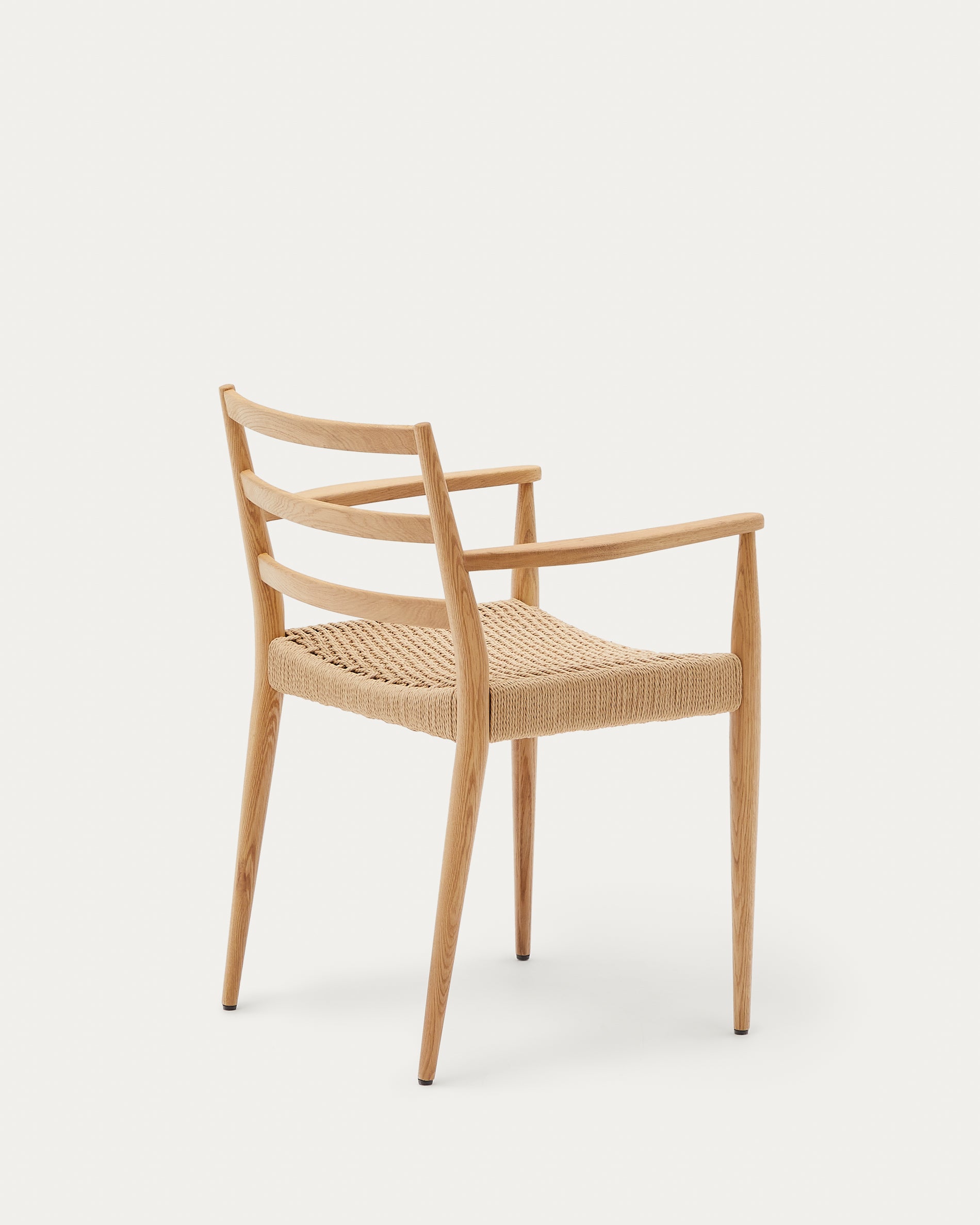 Analy chair with armrests in solid oak wood in a natural finish and rope cord seat FSC 100% - Product View