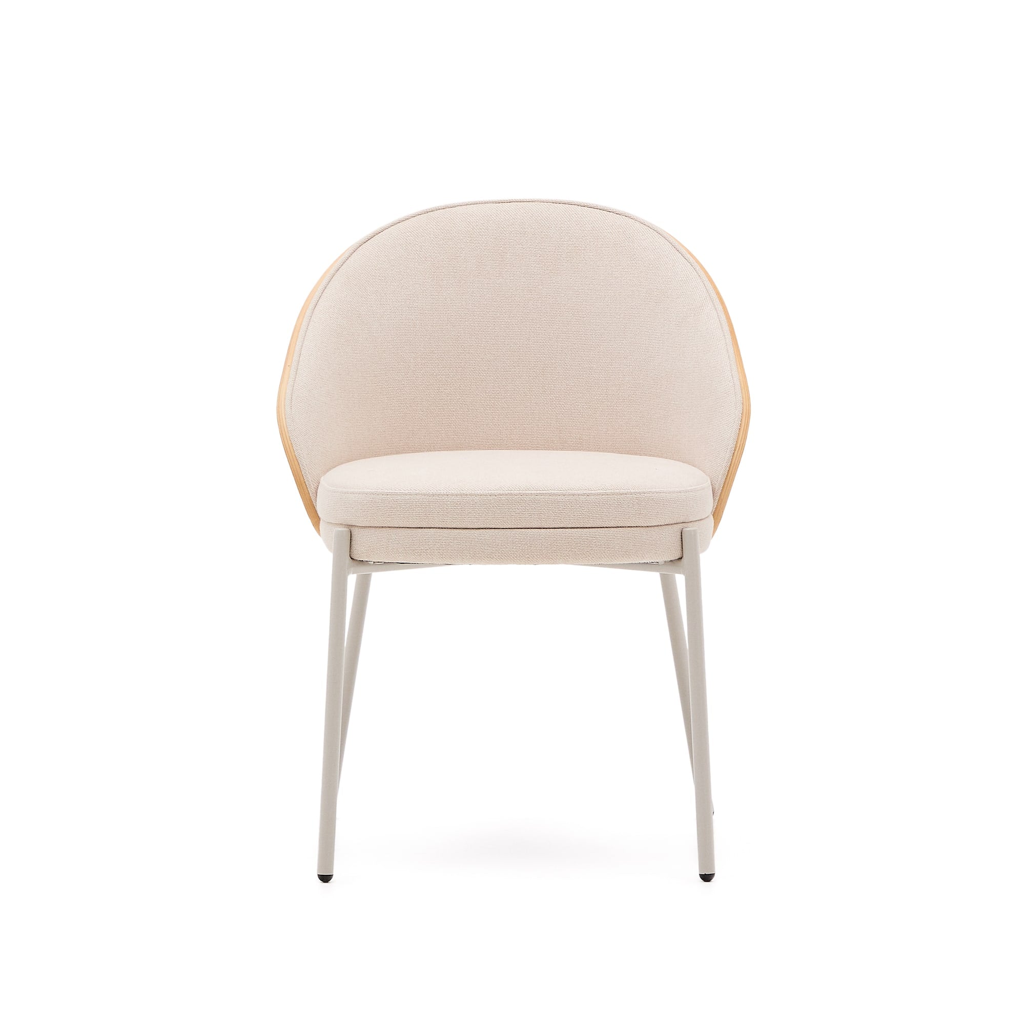 Eamy chair in beige chenille, in a natural finish ash veneer and beige metal