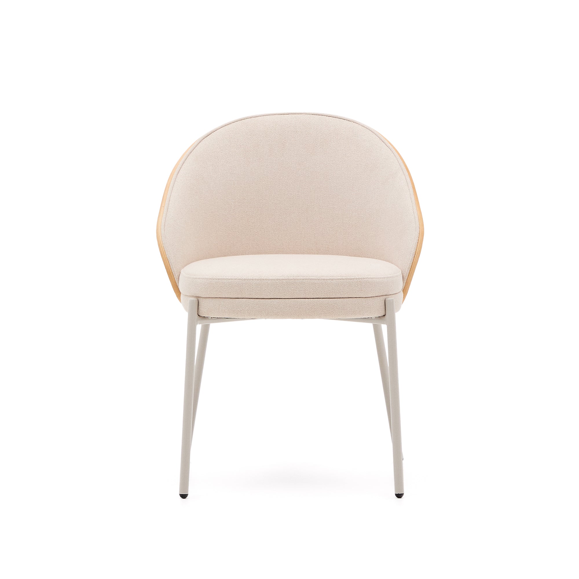 Eamy chair in beige chenille, in a natural finish ash veneer and beige metal - Product Image
