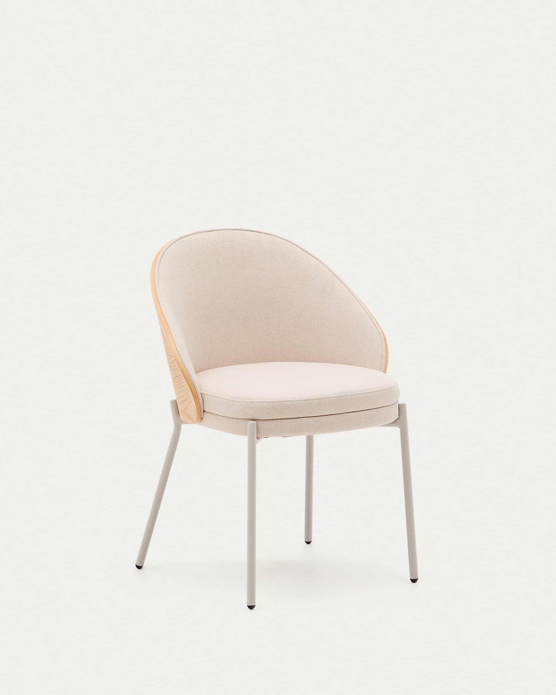Eamy chair in beige chenille, in a natural finish ash veneer and beige metal
