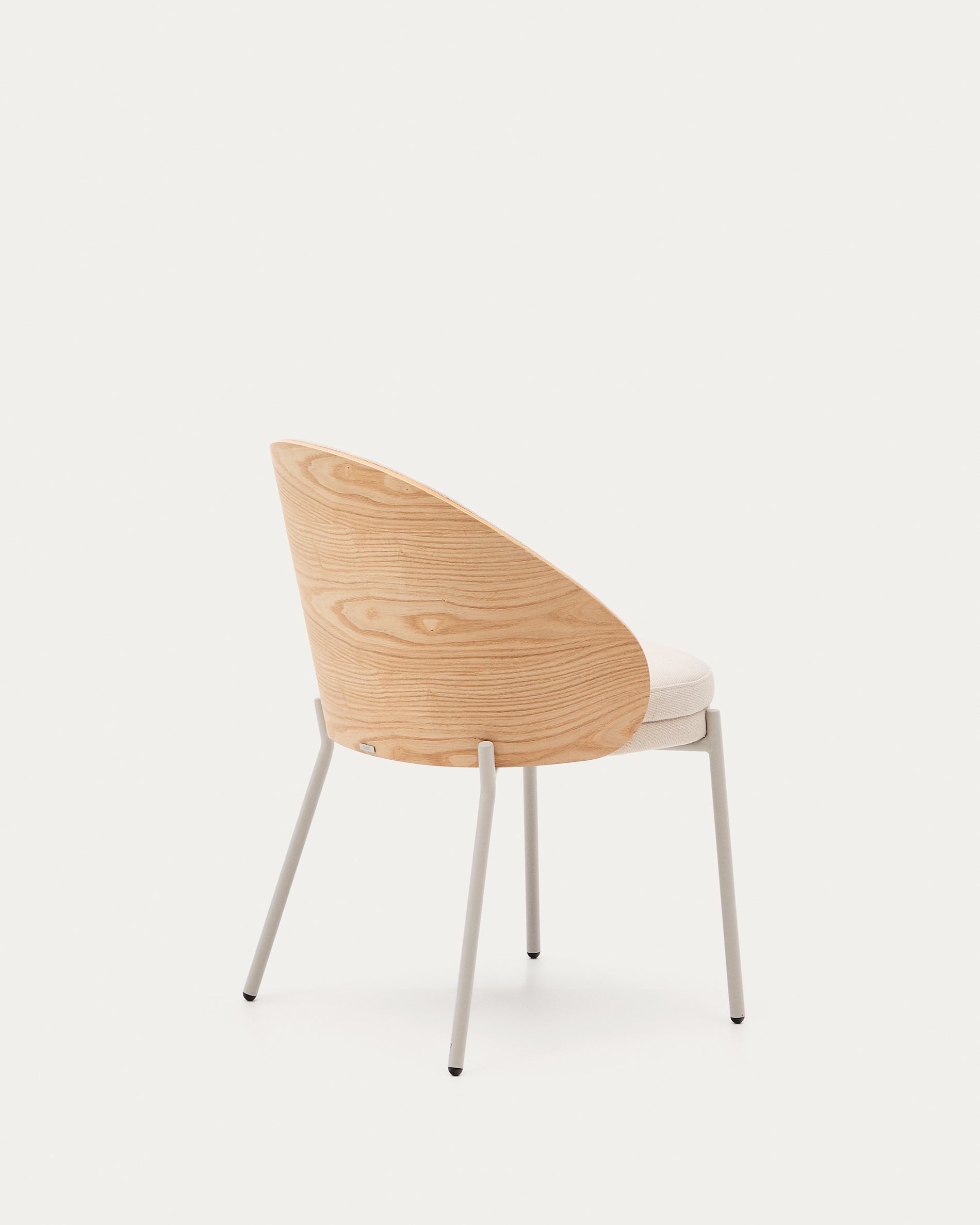 Eamy chair in beige chenille, in a natural finish ash veneer and beige metal - Product View