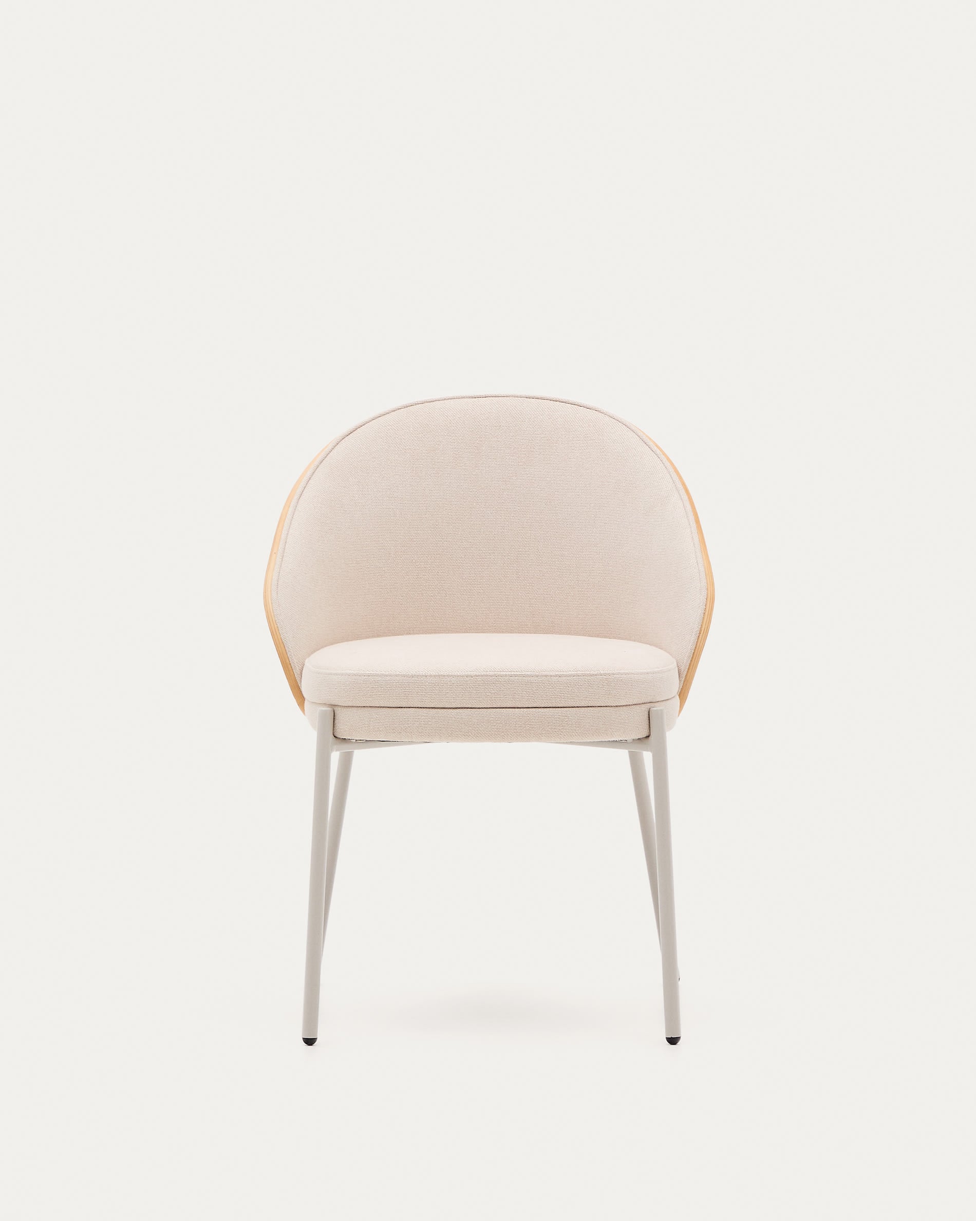 Eamy chair in beige chenille, in a natural finish ash veneer and beige metal