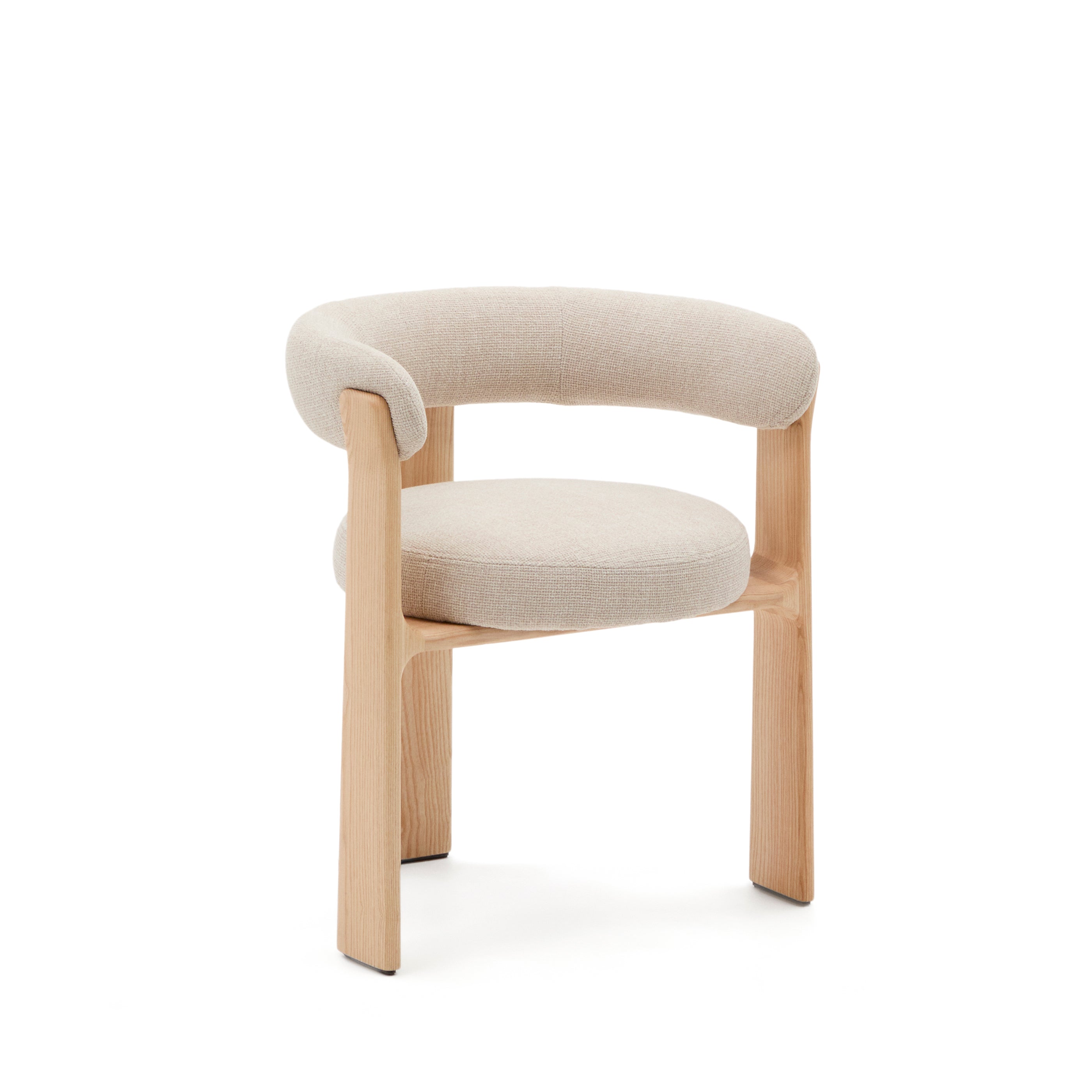 Granite 3-legged chair in beige chenille and solid ash wood in a natural tone finish FSC 100% - Product Image