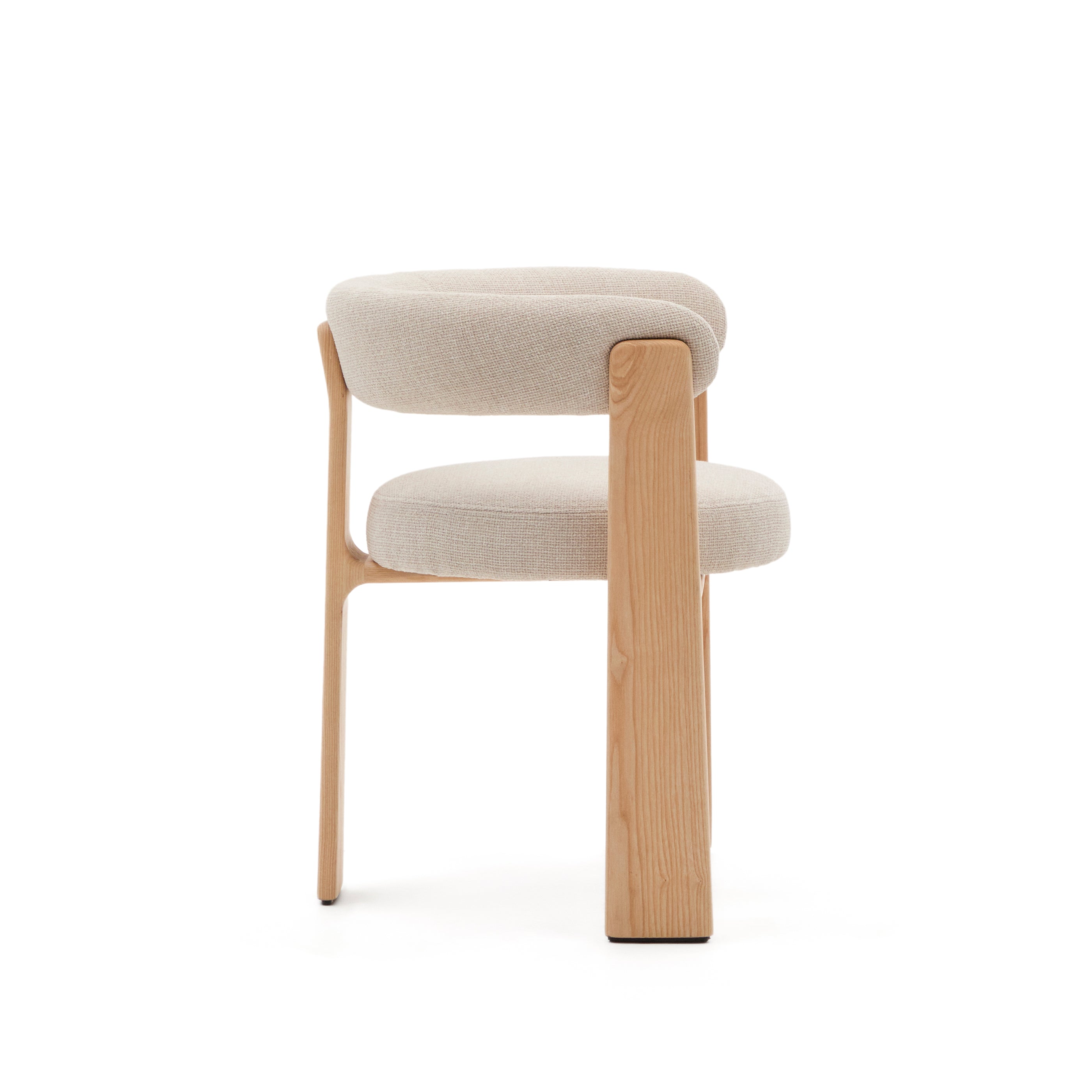Granite 3-legged chair in beige chenille and solid ash wood in a natural tone finish FSC 100% - Product Image