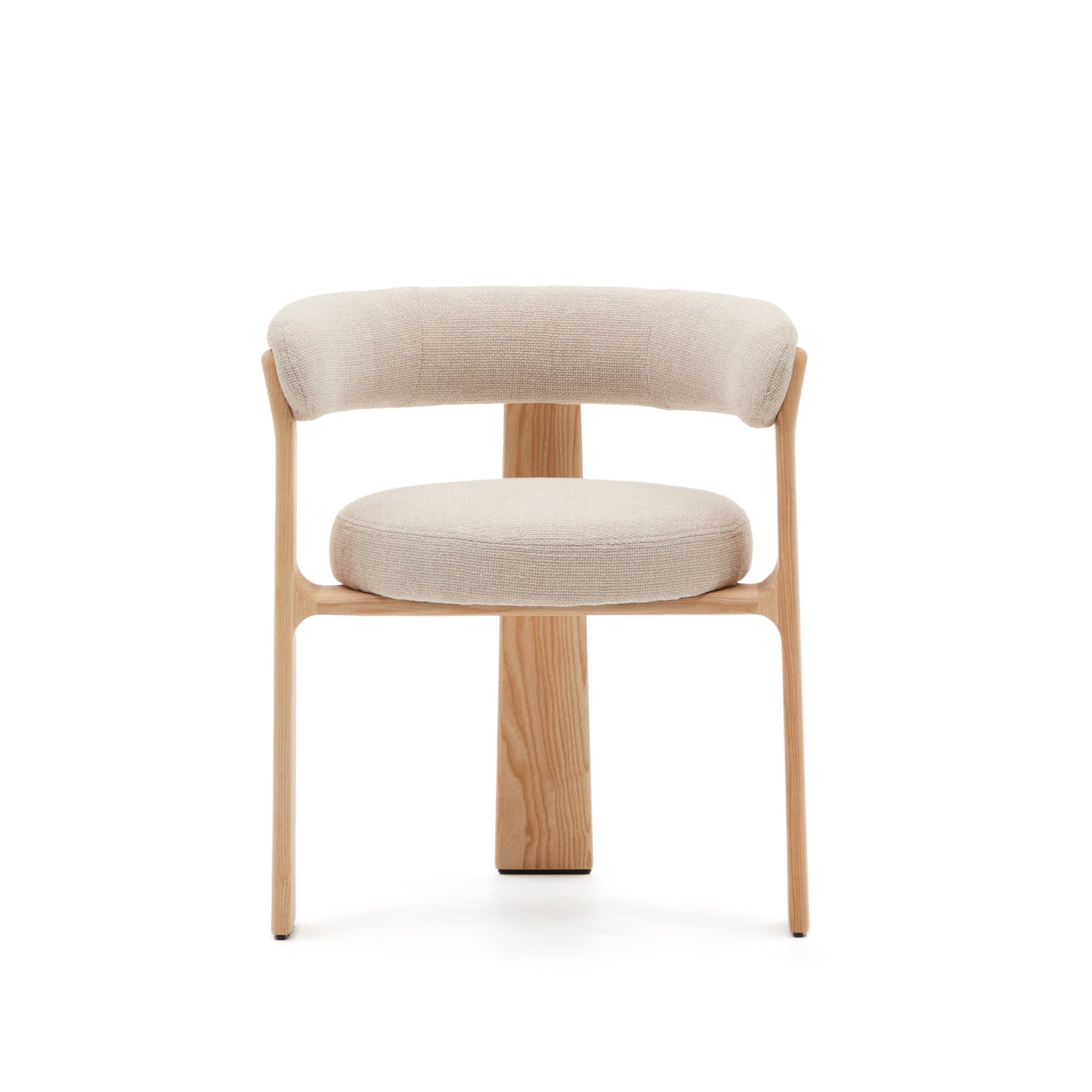 Granite 3-legged chair in beige chenille and solid ash wood in a natural tone finish FSC 100% - Product Image