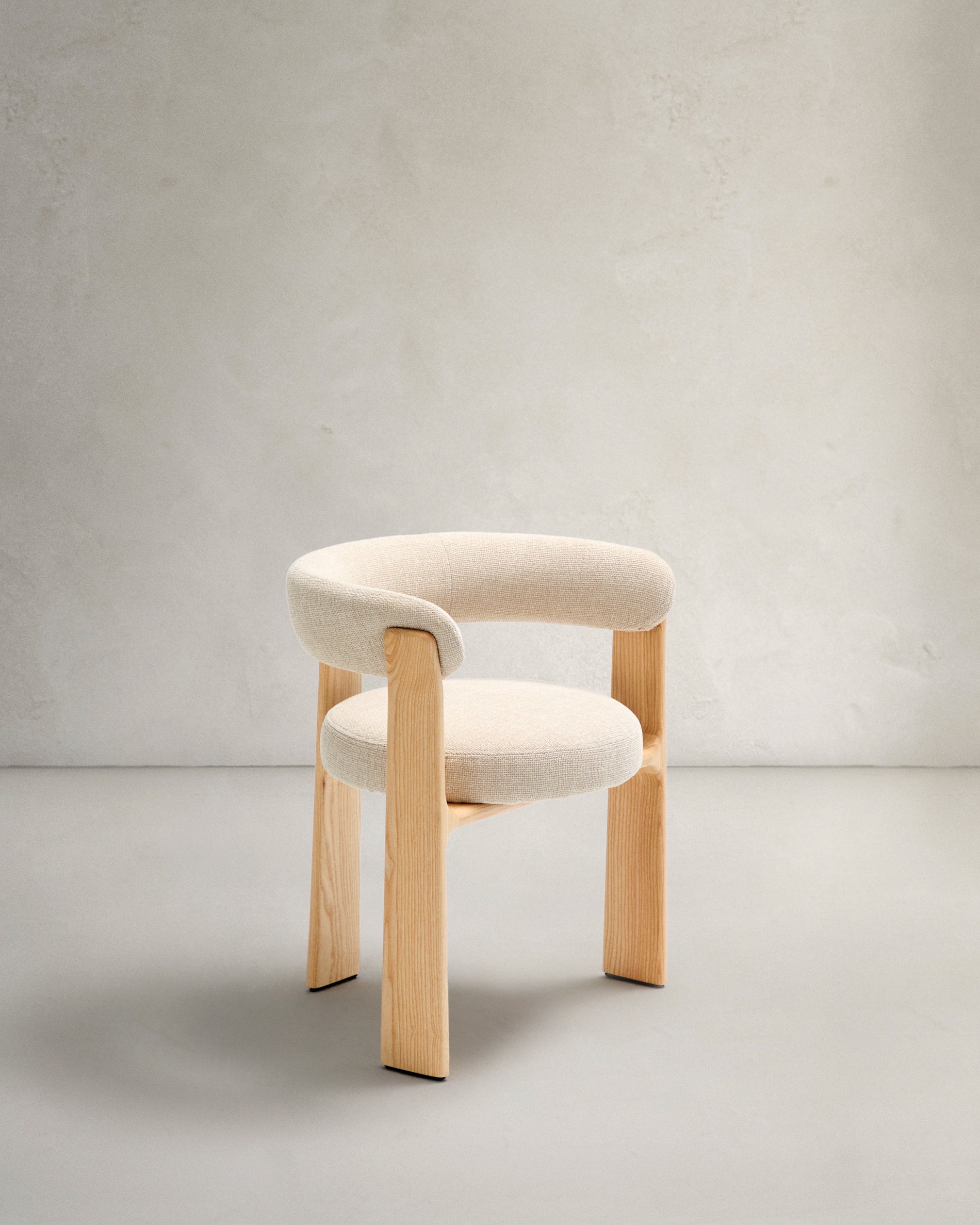 Granite 3-legged chair in beige chenille and solid ash wood in a natural tone finish FSC 100% - Product View