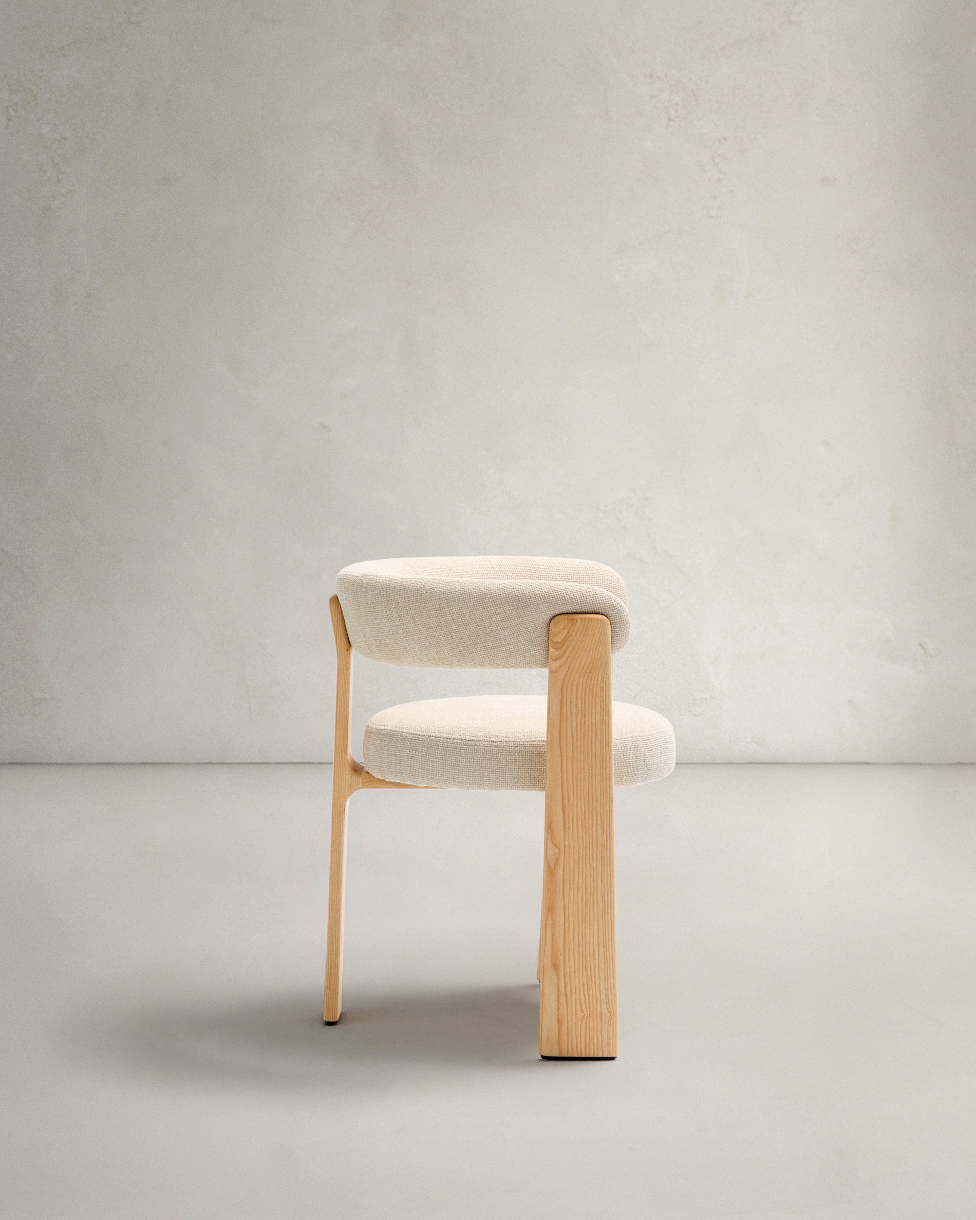 Granite 3-legged chair in beige chenille and solid ash wood in a natural tone finish FSC 100% - Product View