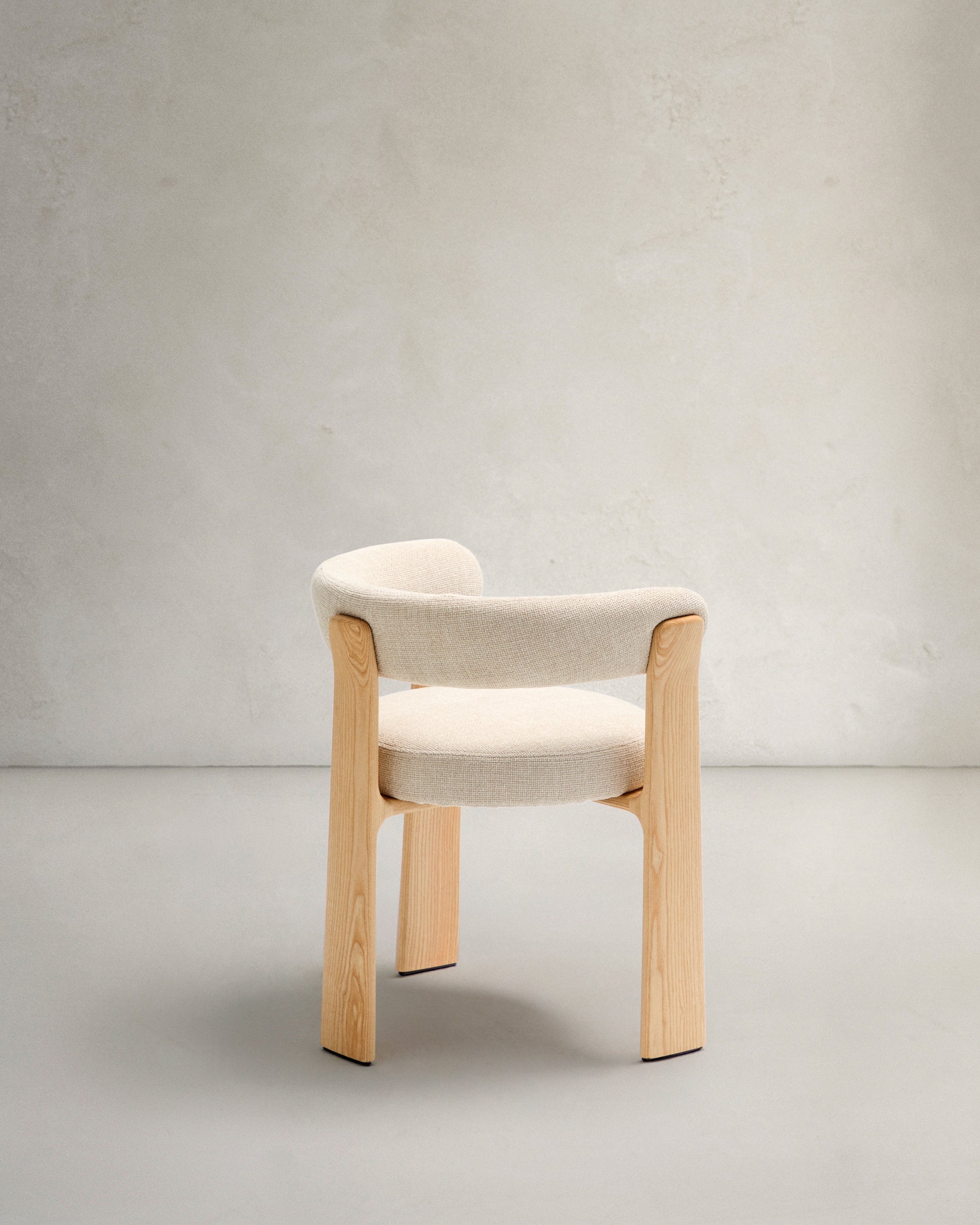 Granite 3-legged chair in beige chenille and solid ash wood in a natural tone finish FSC 100% - Product View