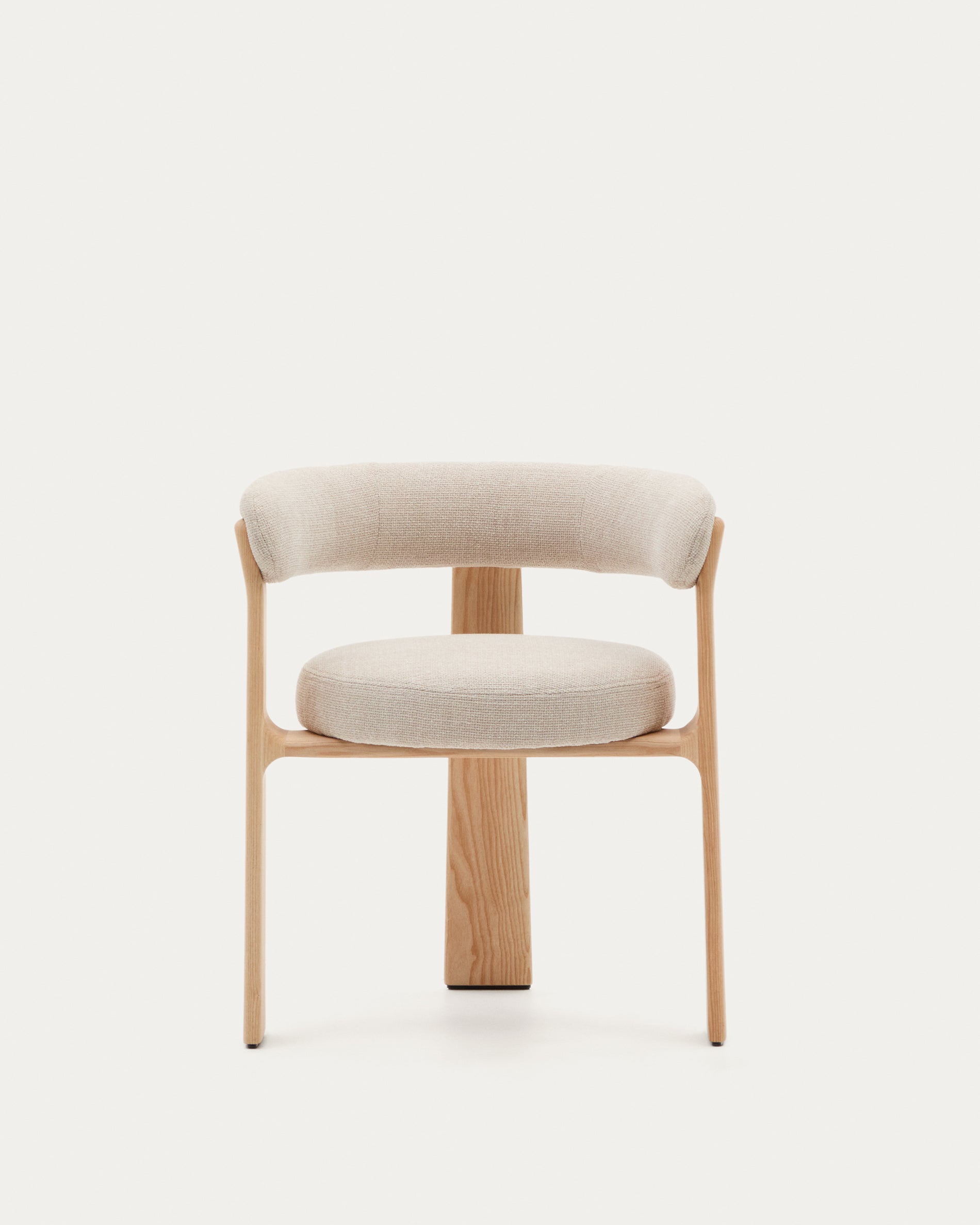 Granite 3-legged chair in beige chenille and solid ash wood in a natural tone finish FSC 100% - Product View