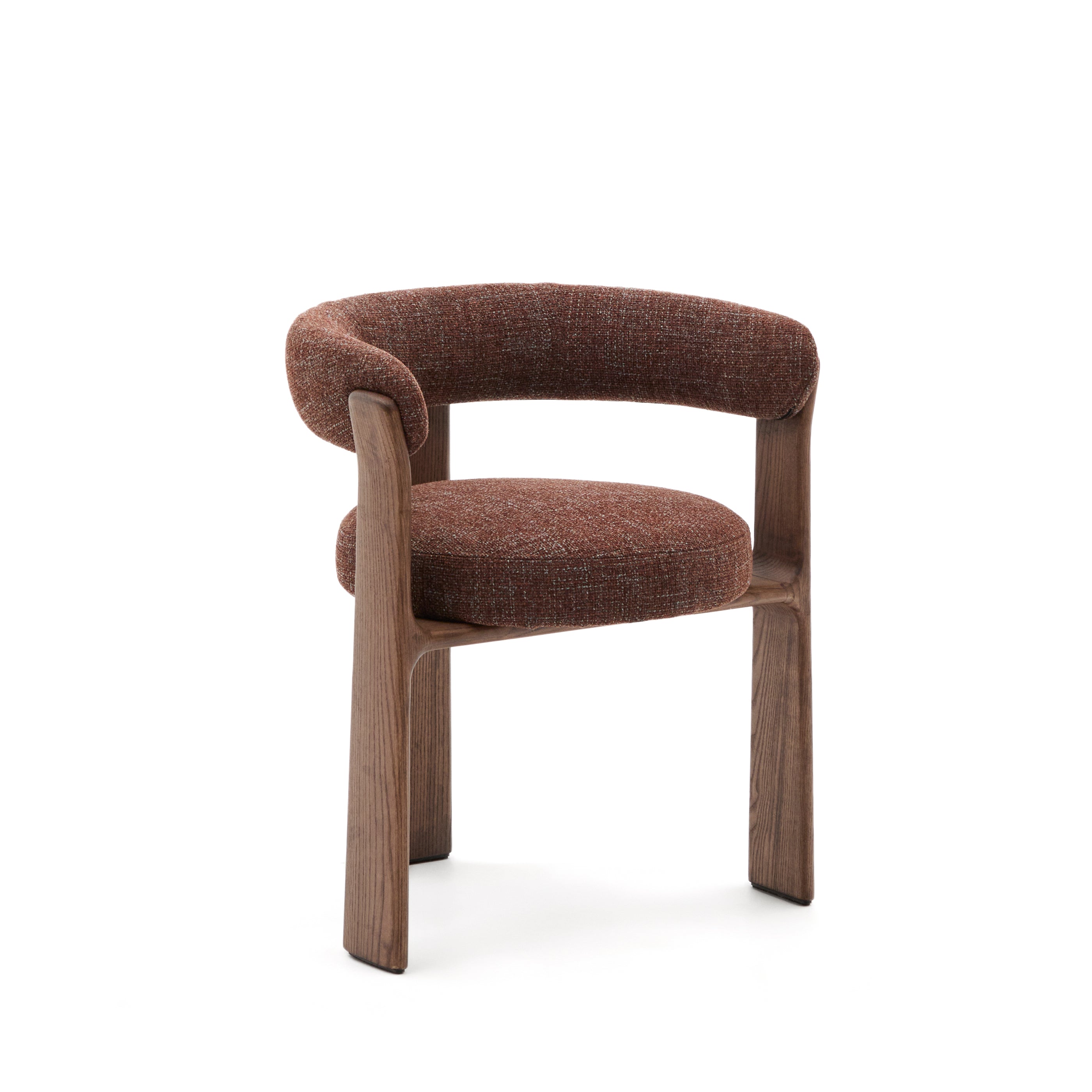 Granite 3-legged chair in brown chenille and with solid ash wood in a walnut finish FSC 100% - Product Image