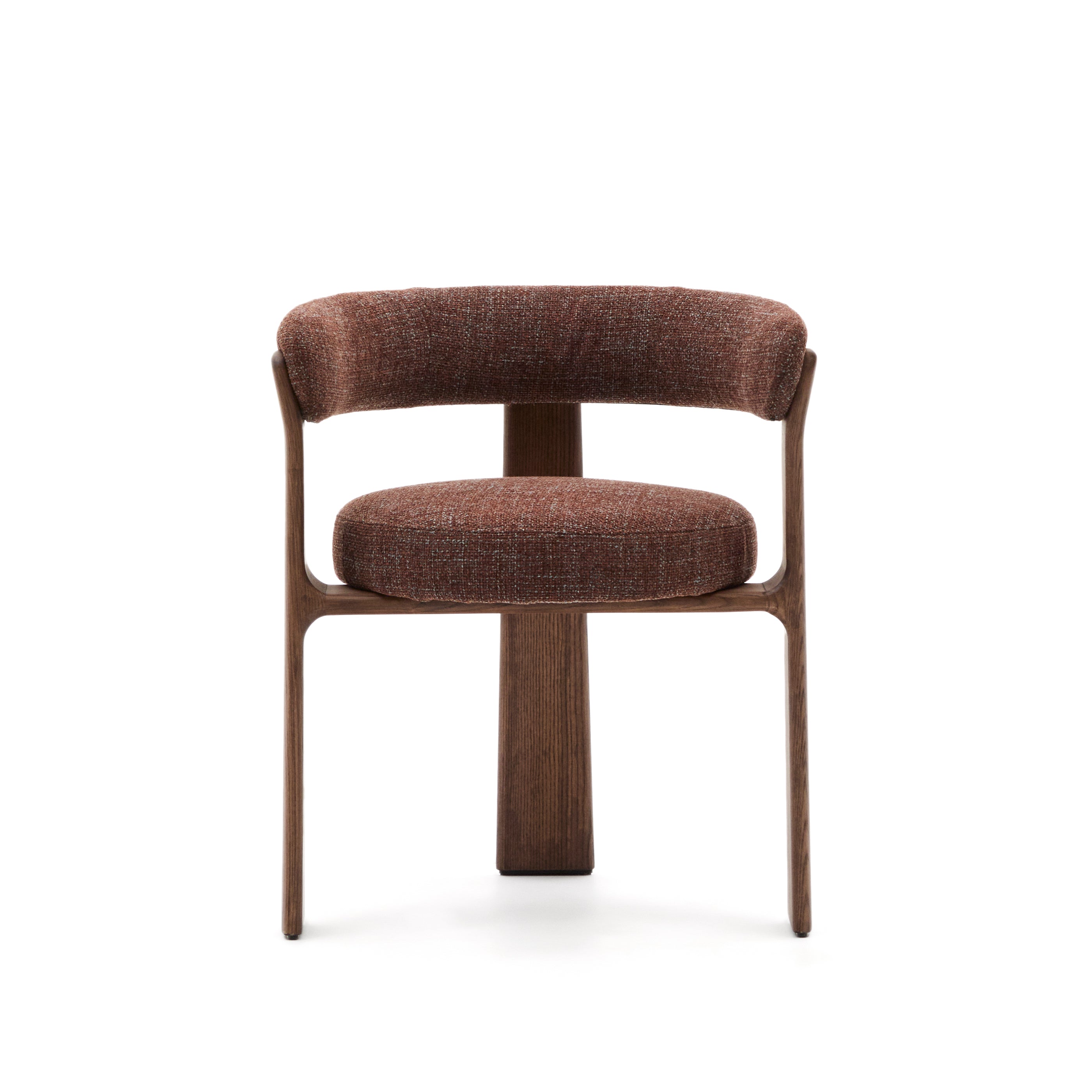 Granite 3-legged chair in brown chenille and with solid ash wood in a walnut finish FSC 100% - Product Image
