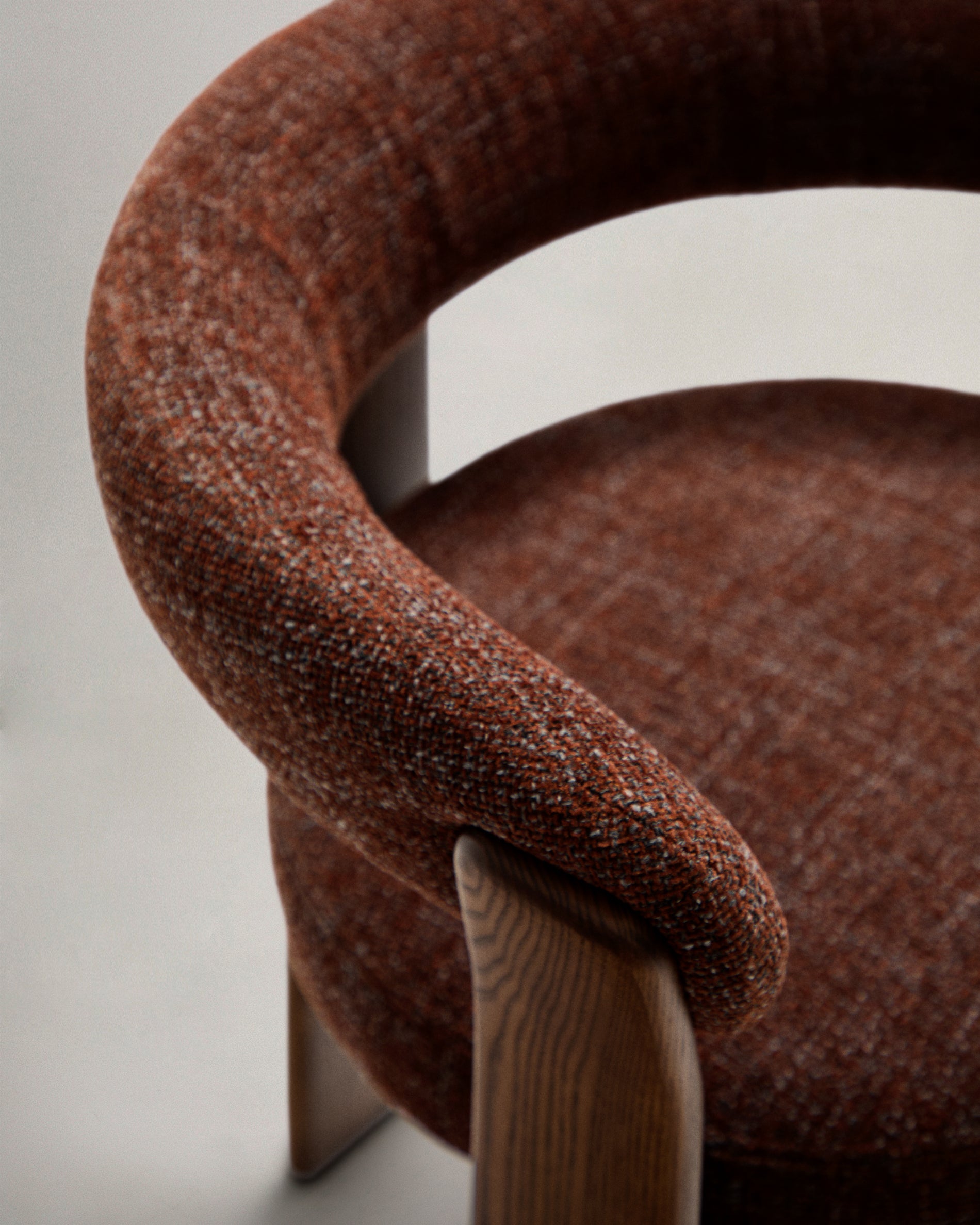 Granite 3-legged chair in brown chenille and with solid ash wood in a walnut finish FSC 100% - Detail