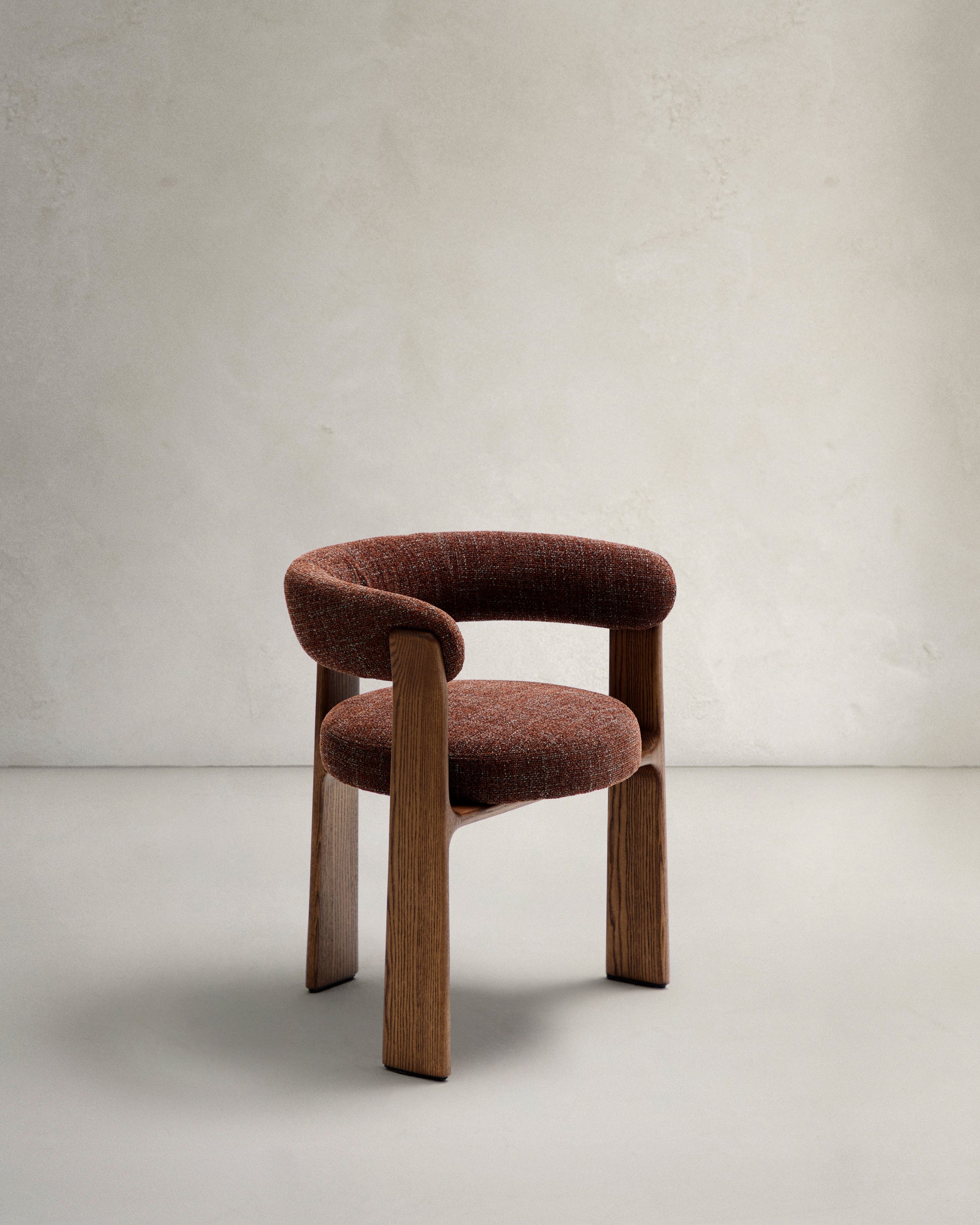 Granite 3-legged chair in brown chenille and with solid ash wood in a walnut finish FSC 100% - Product View