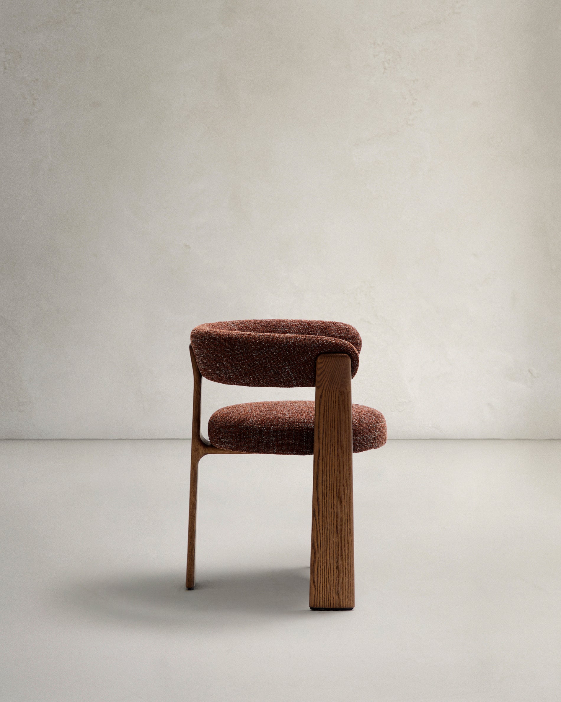 Granite 3-legged chair in brown chenille and with solid ash wood in a walnut finish FSC 100% - Product View