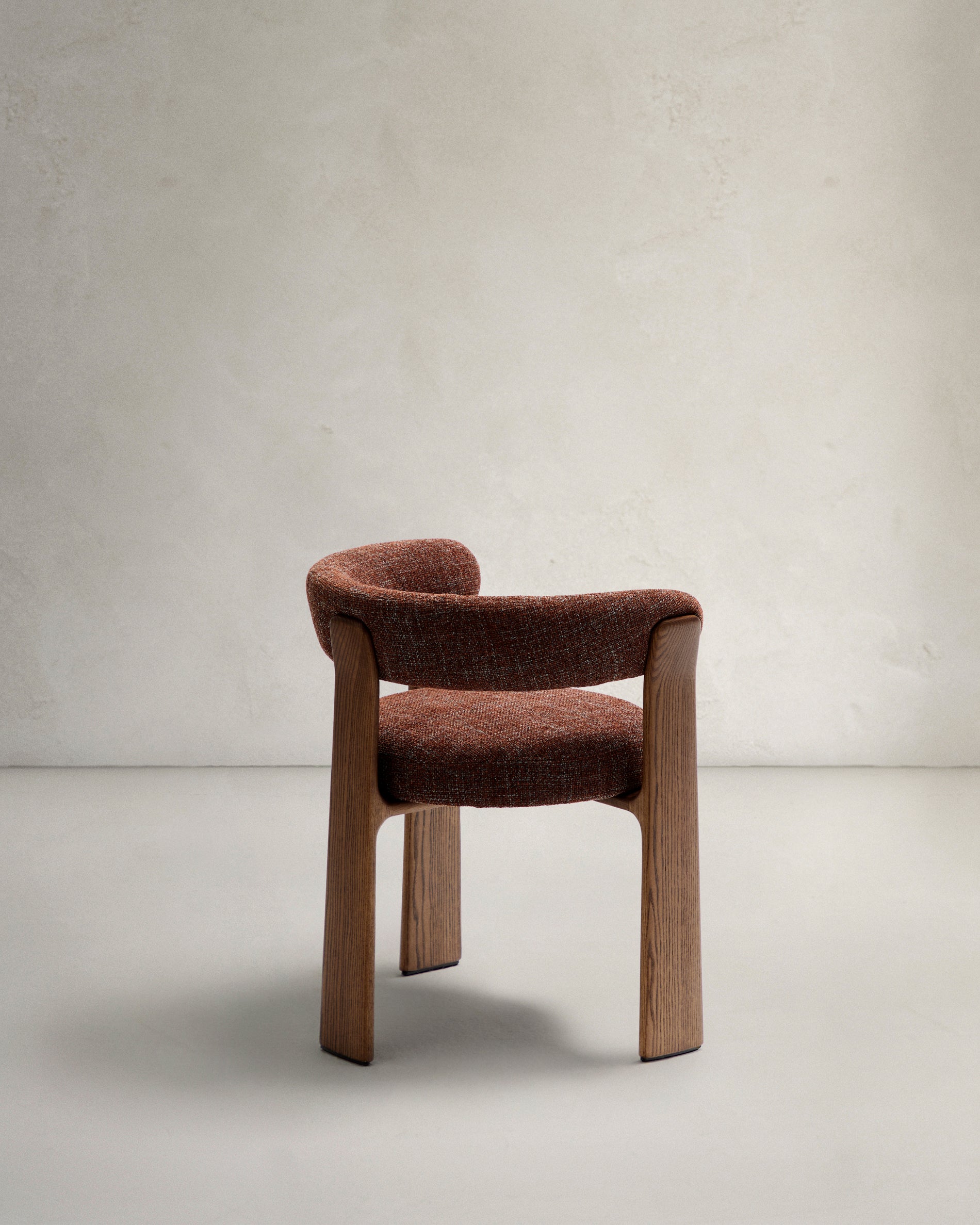 Granite 3-legged chair in brown chenille and with solid ash wood in a walnut finish FSC 100% - Product View