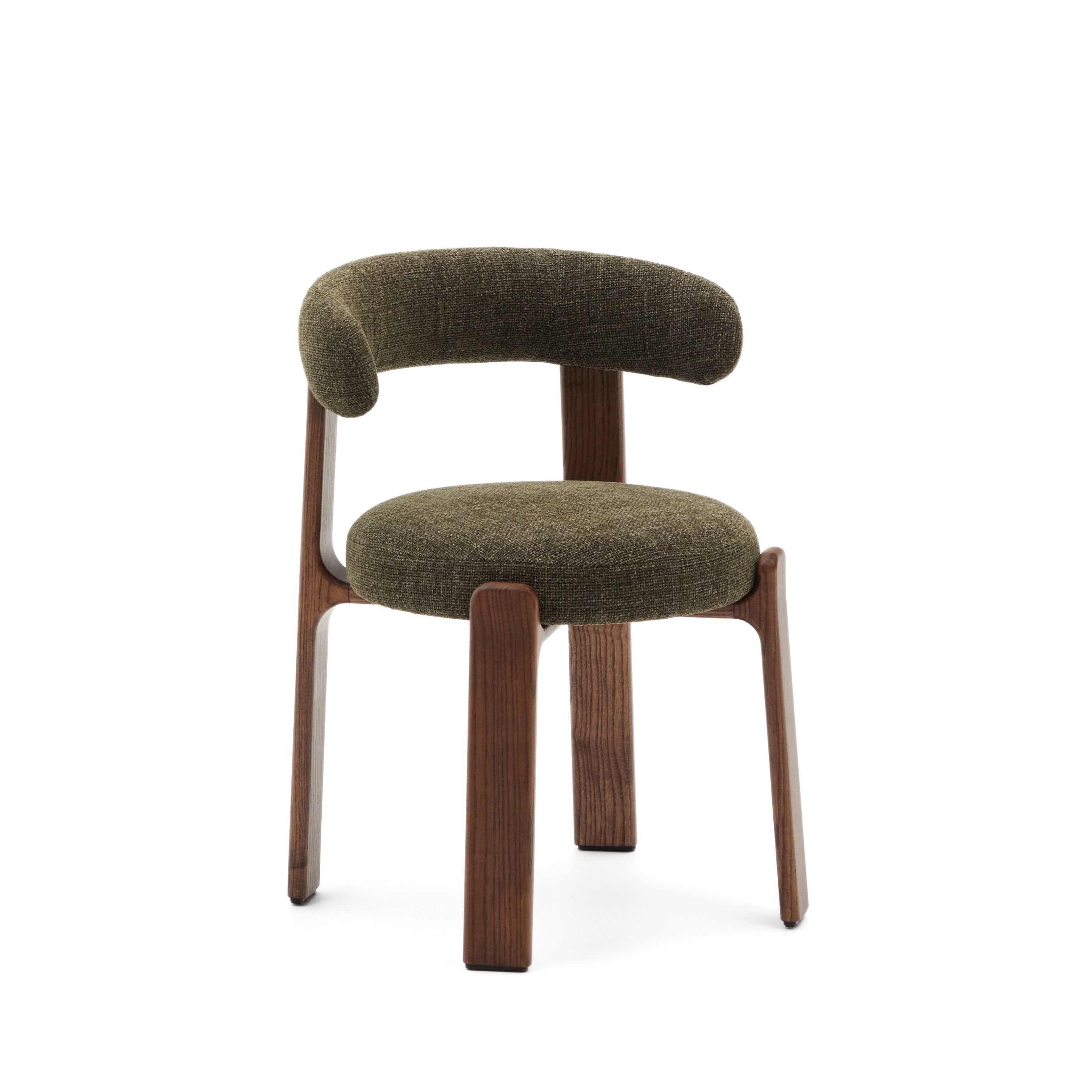 Granite chair in green chenille and with solid ash wood in a walnut finish FSC 100% - Product Image