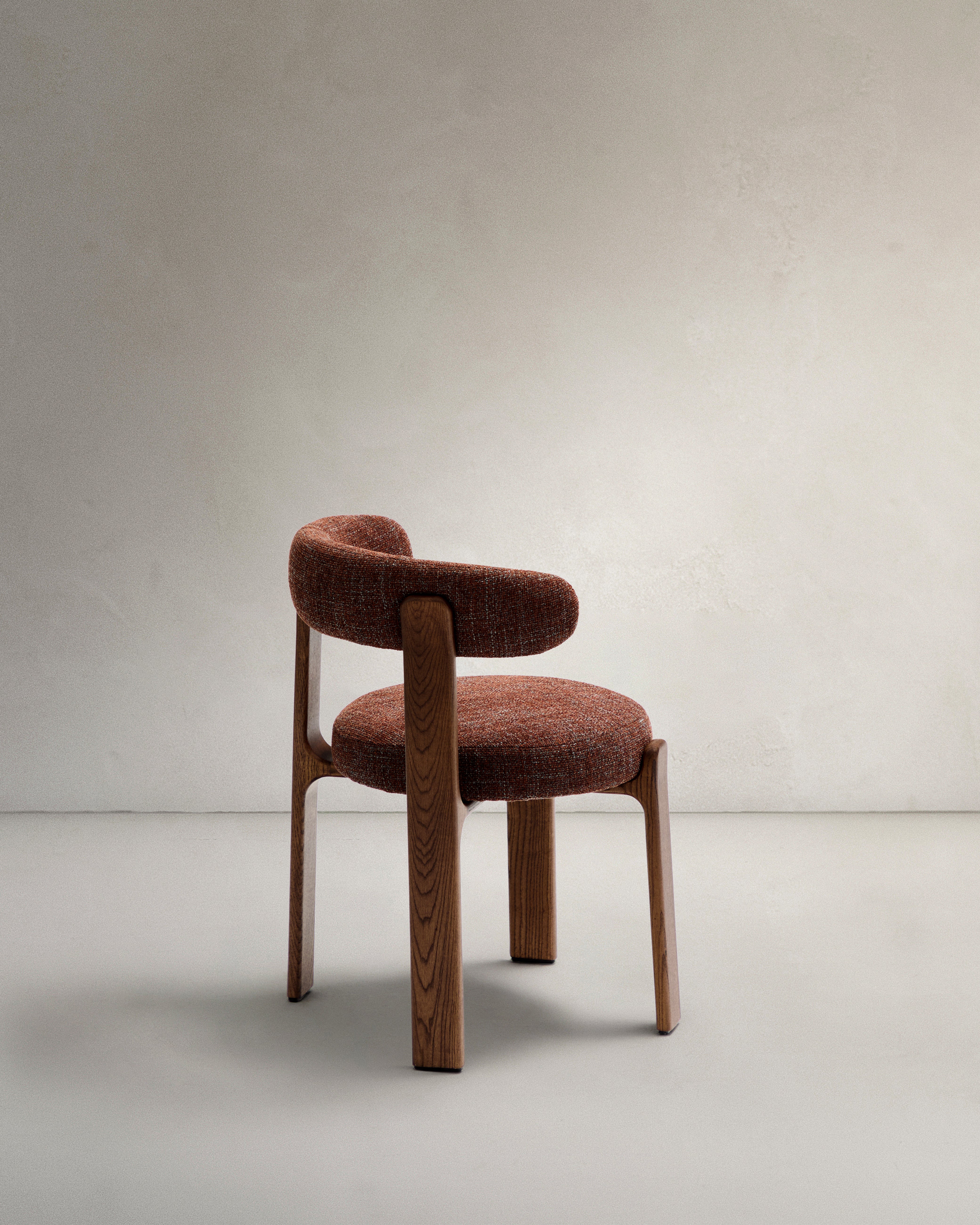 Granite fire-retardant chair in brown chenille and solid ash wood with walnut-coloured finish FSC 100% - Product Image