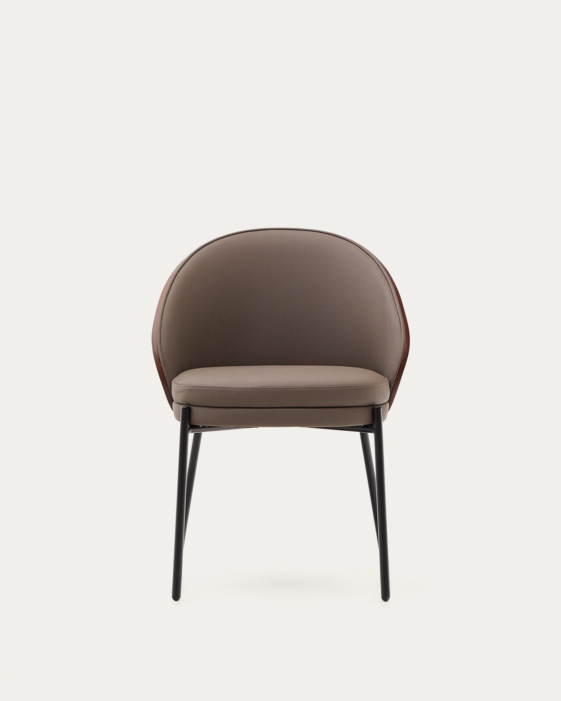 Eamy chair in brown faux leather, ash veneer with walnut and black metal finish