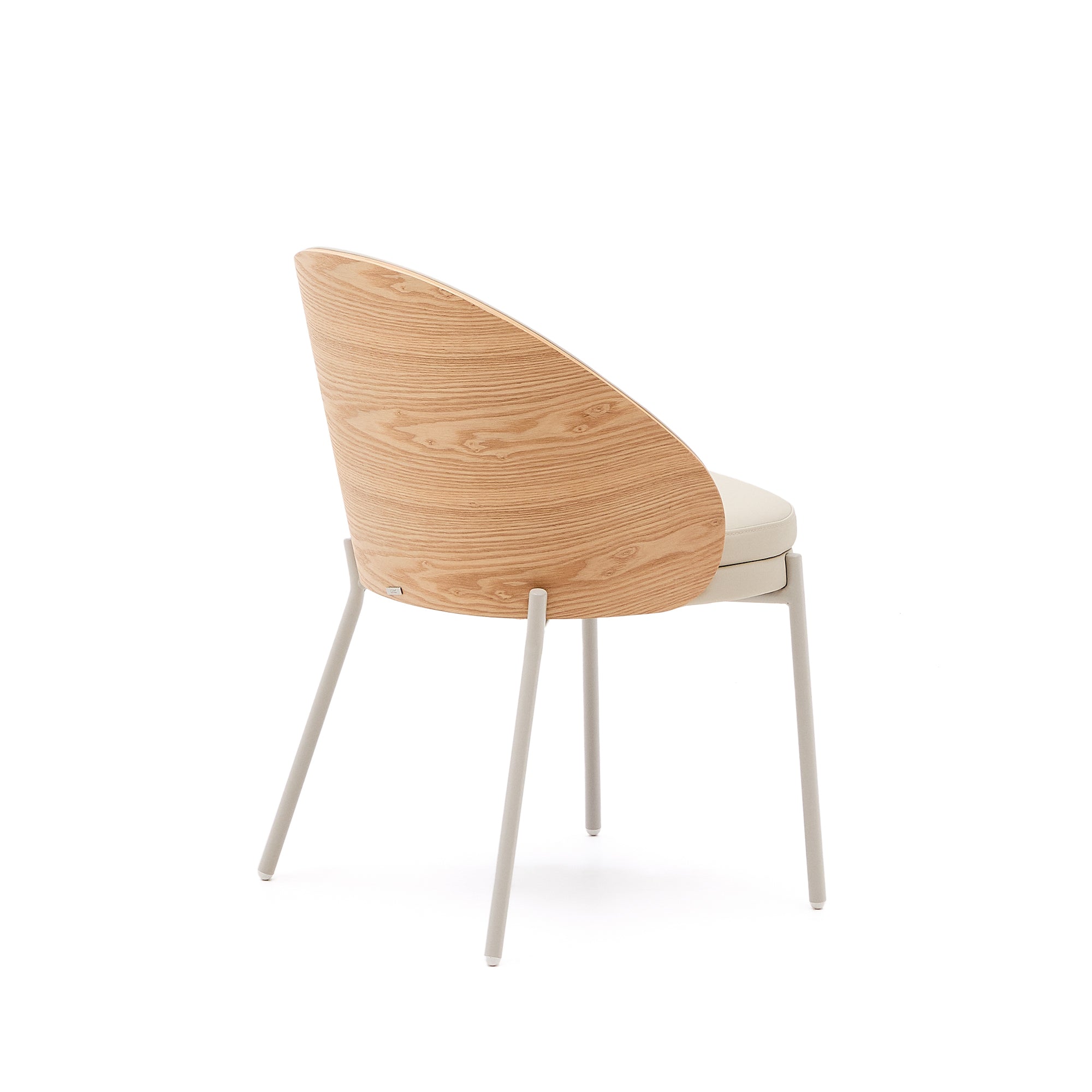 Eamy beige faux leather chair, ash veneer with natural finish and beige metal - Product Image