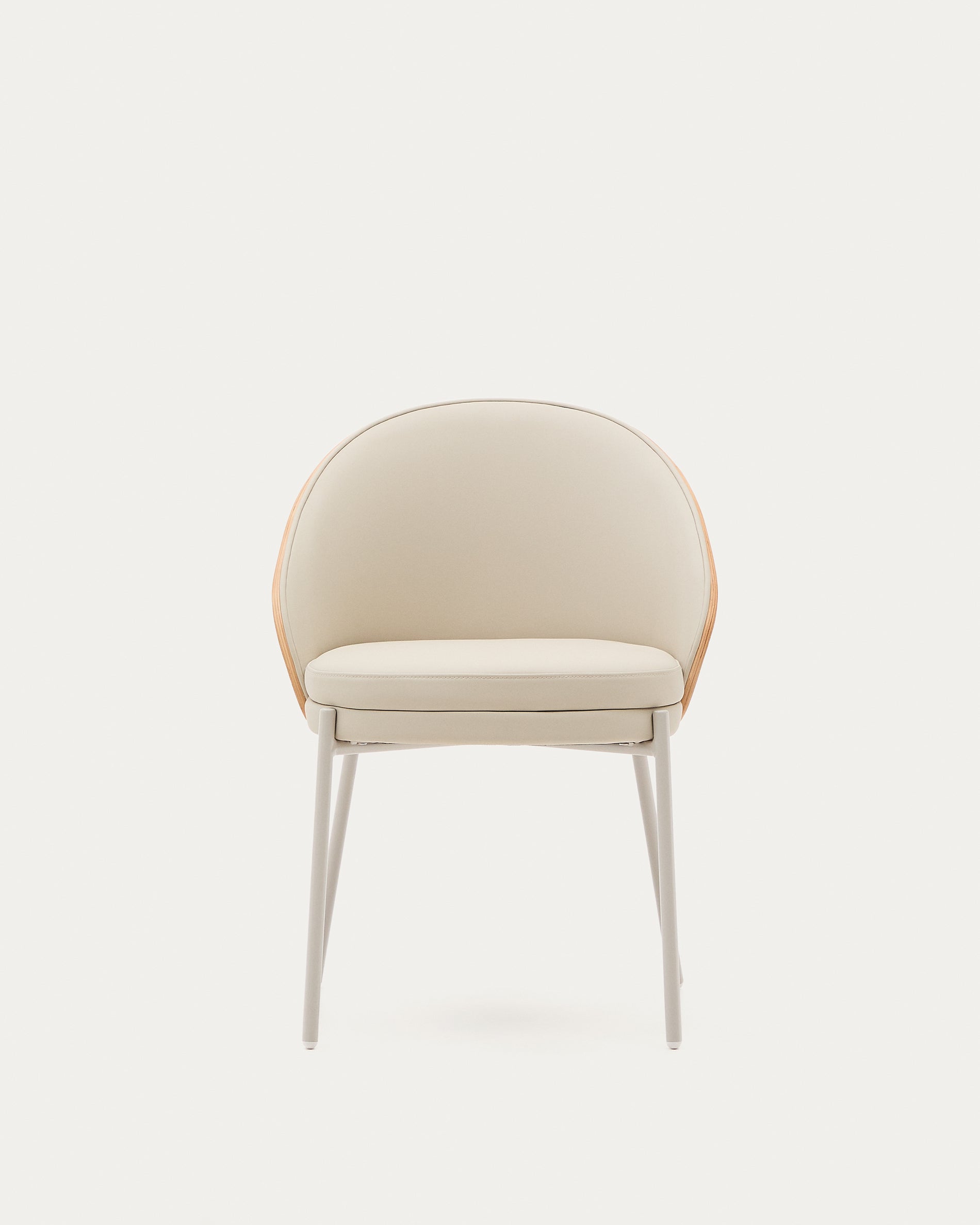 Eamy beige faux leather chair, ash veneer with natural finish and beige metal - Product View