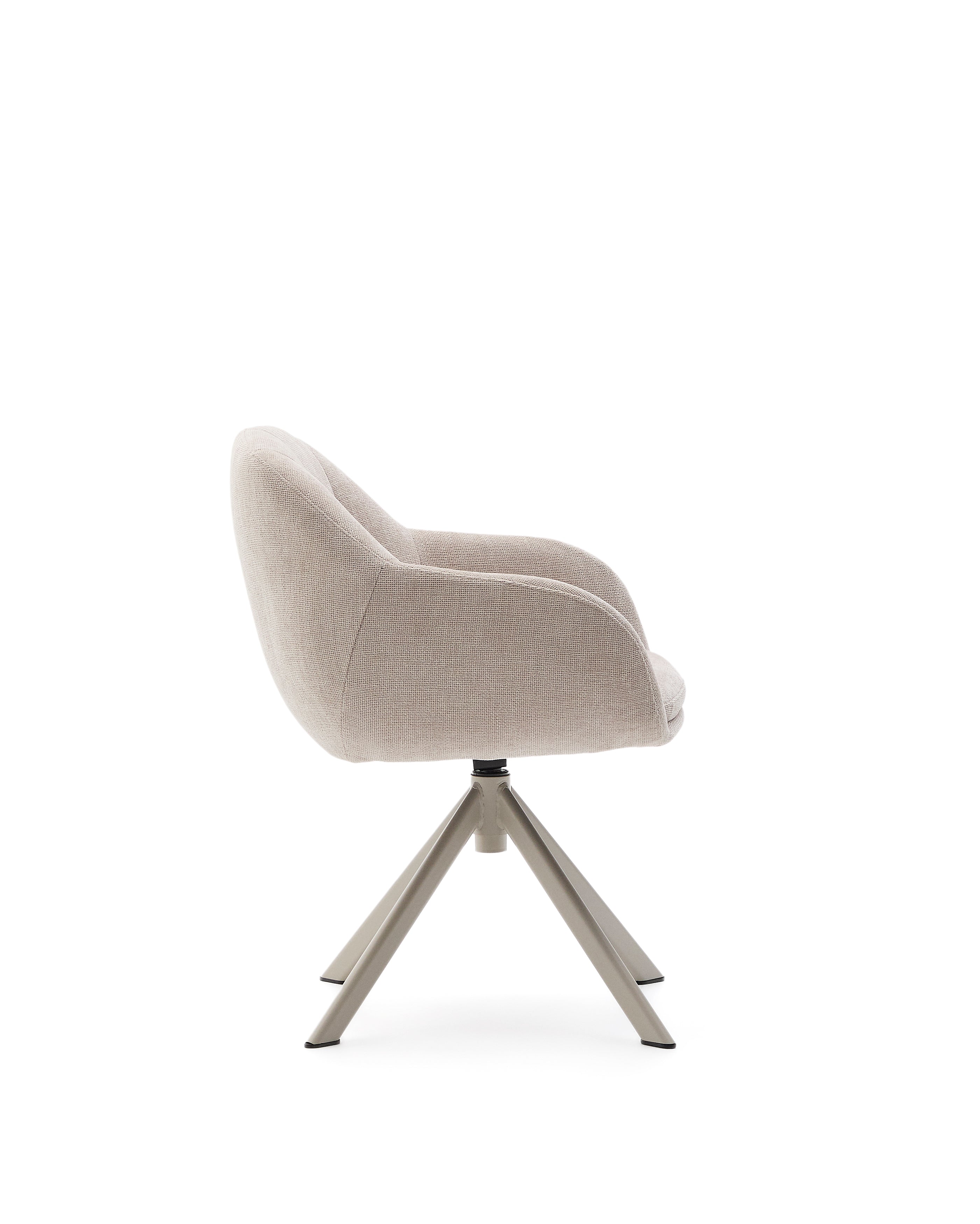 Dorina swivel chair in beige chenille and steel legs in a beige finish - Product Image