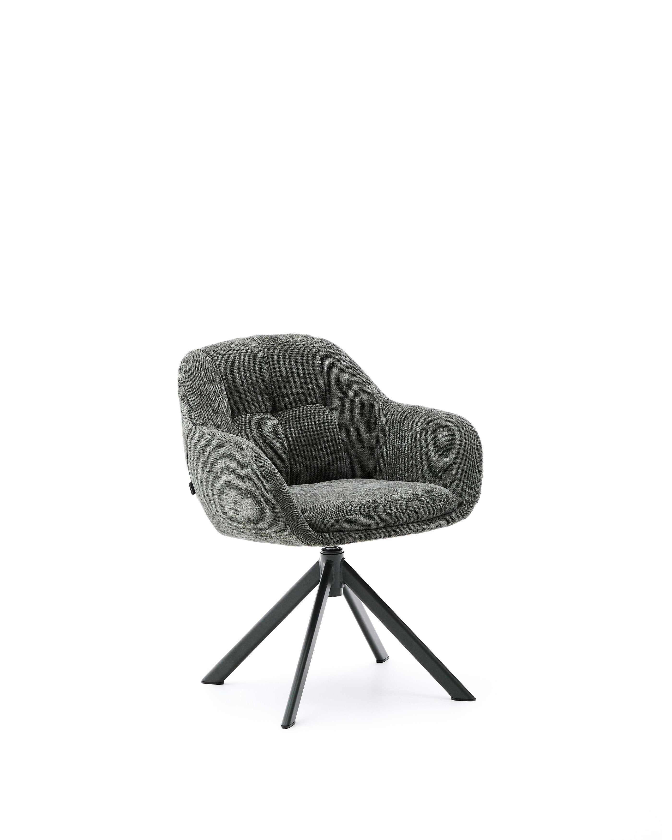 Dorina swivel chair in green chenille and steel legs in a green finish