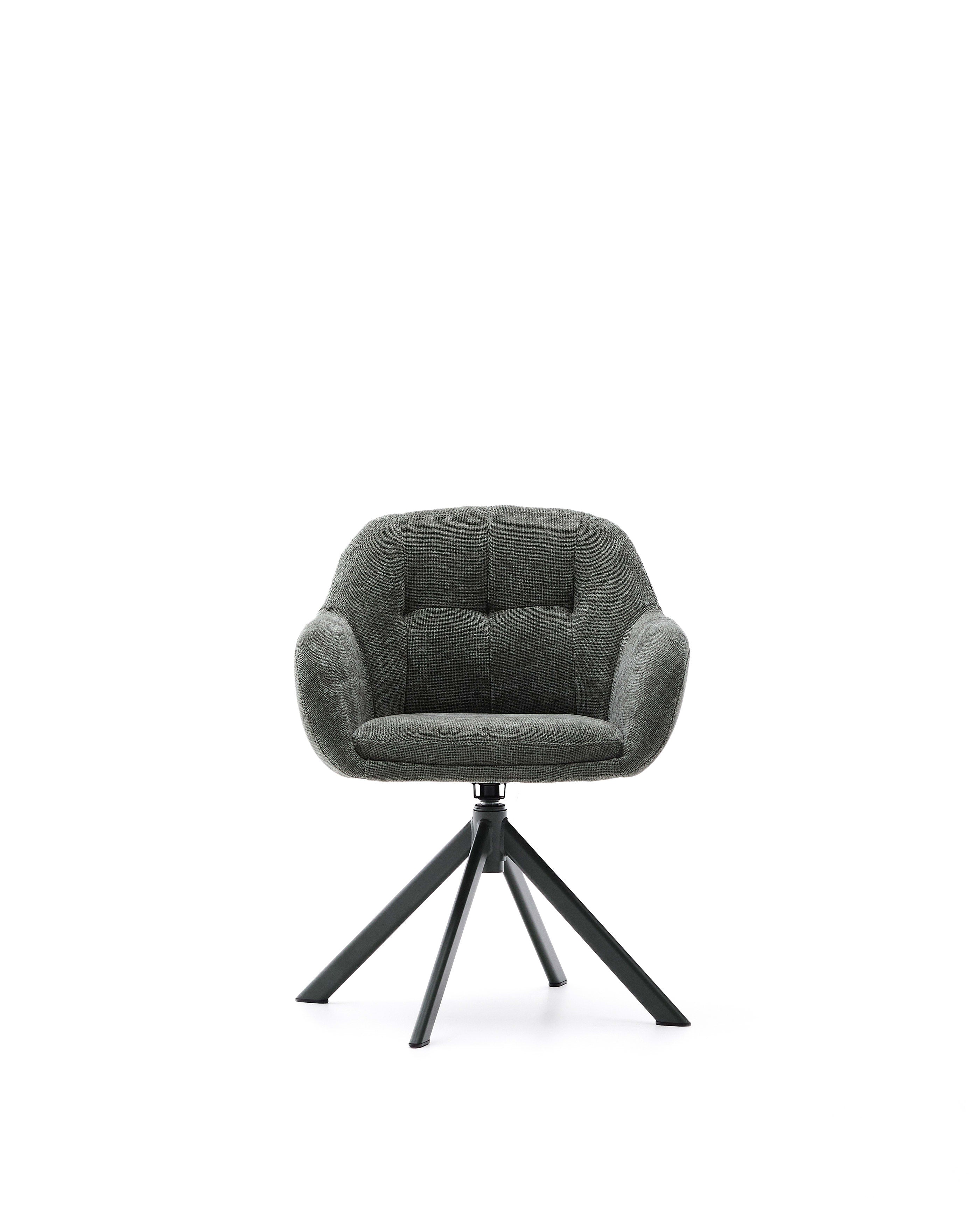 Dorina swivel chair in green chenille and steel legs in a green finish
