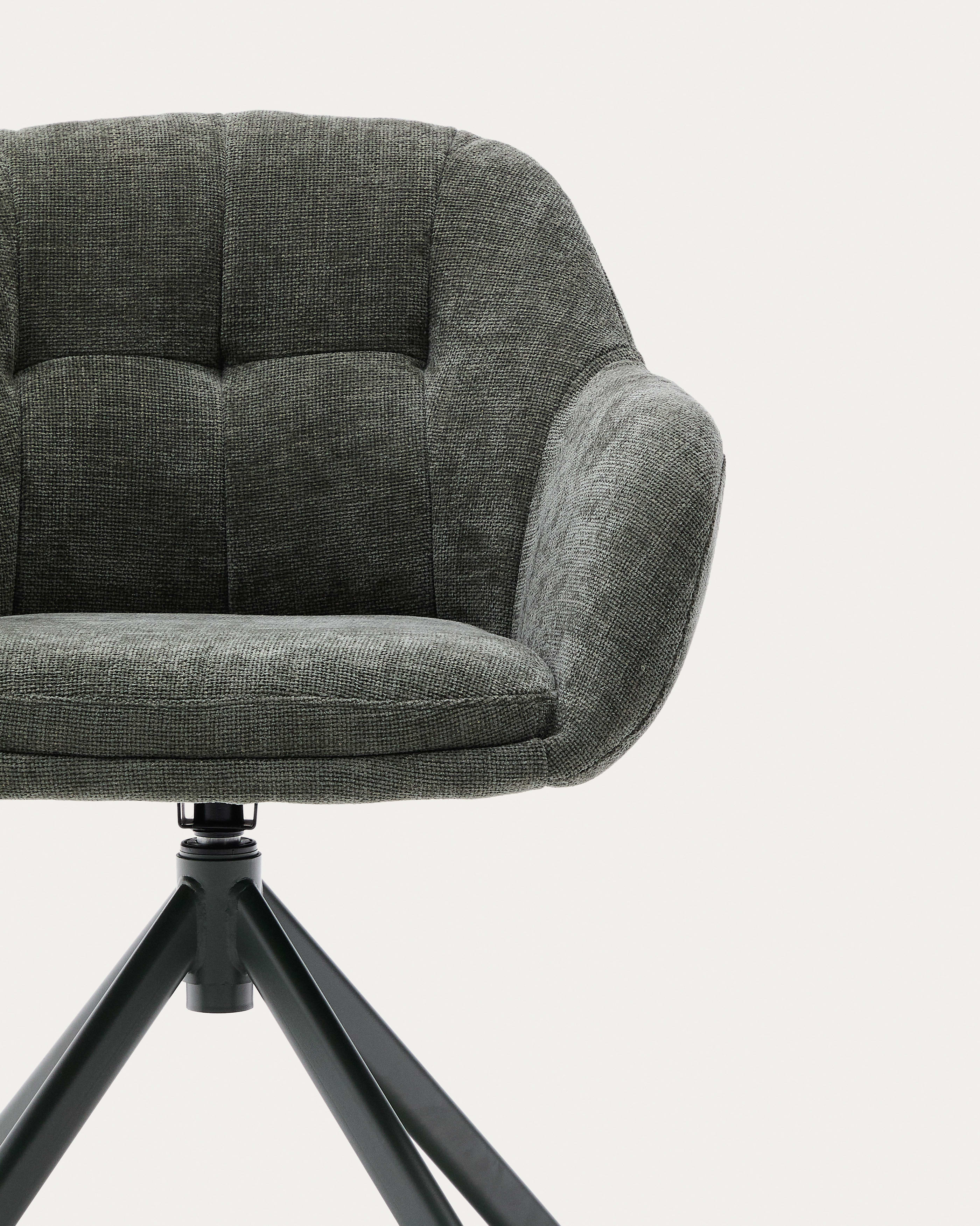 Dorina swivel chair in green chenille and steel legs in a green finish