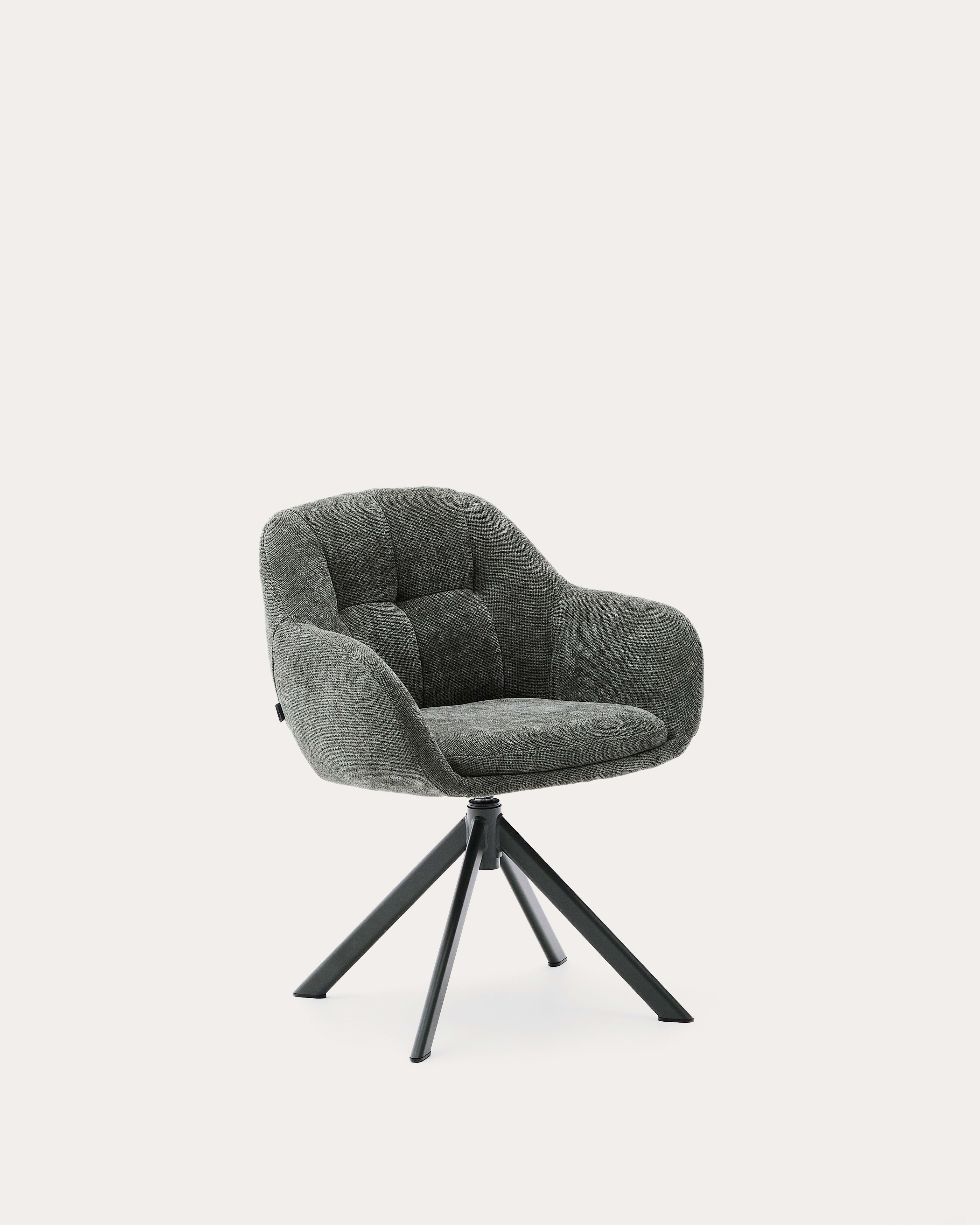 Dorina swivel chair in green chenille and steel legs in a green finish
