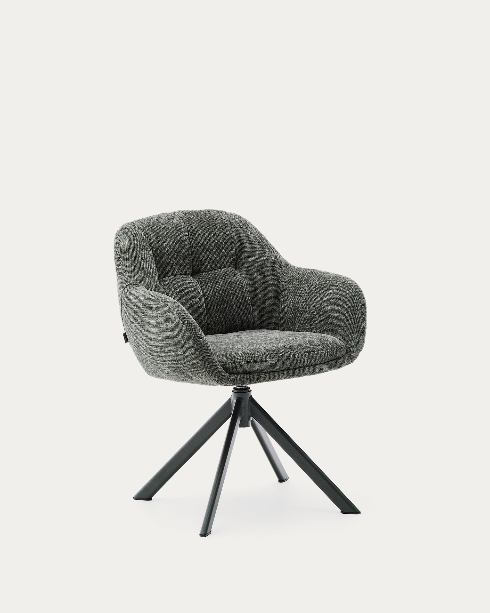 Dorina swivel chair in green chenille and steel legs in a green finish - Product View