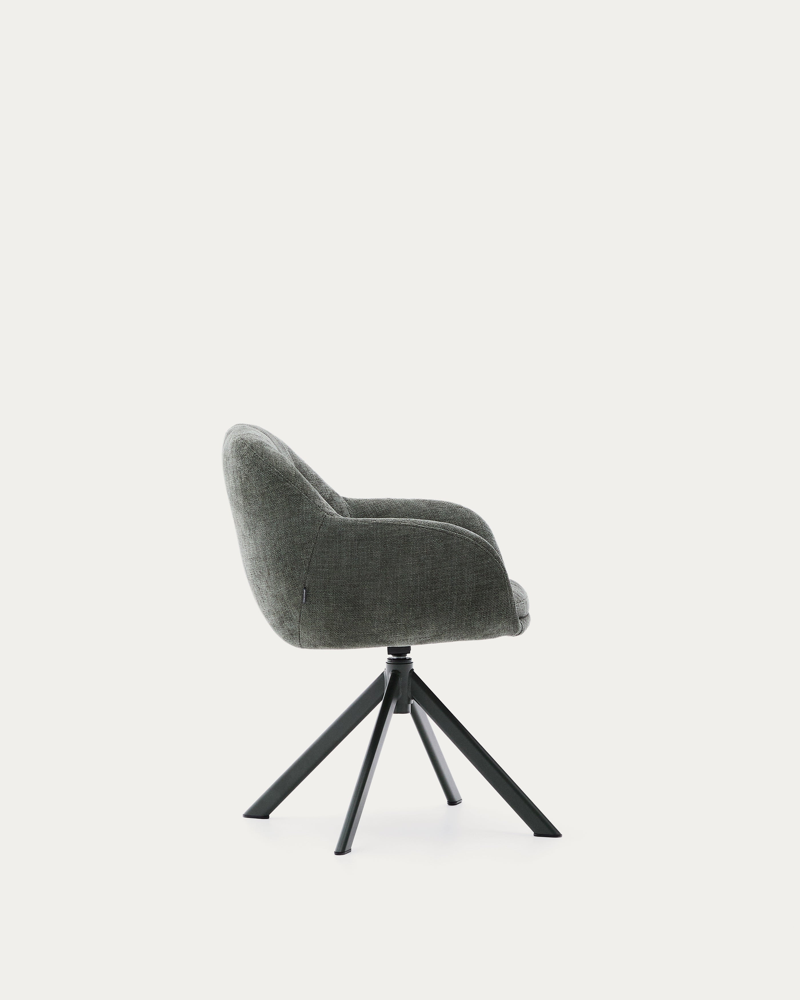 Dorina swivel chair in green chenille and steel legs in a green finish - Product View