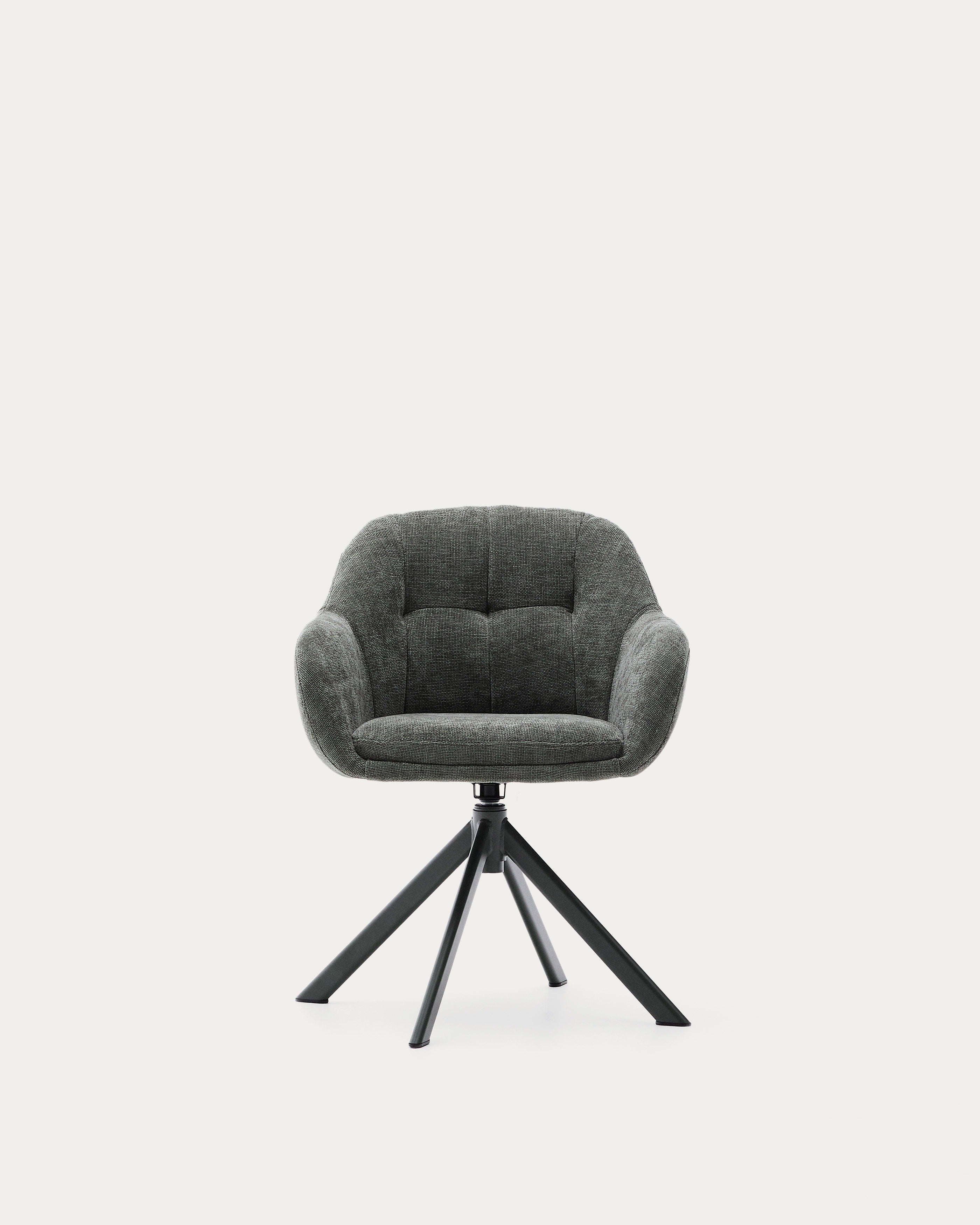 Dorina swivel chair in green chenille and steel legs in a green finish