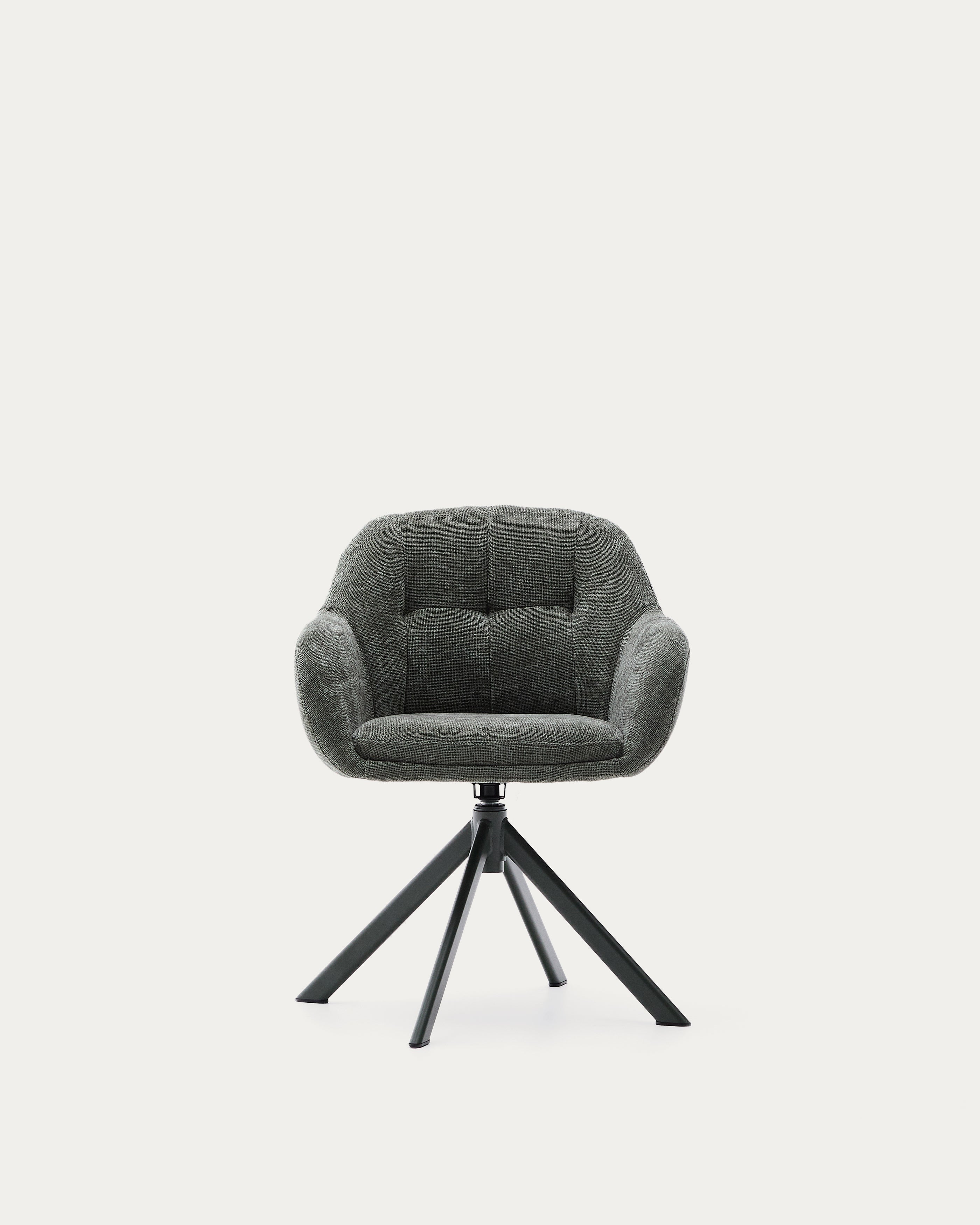 Dorina swivel chair in green chenille and steel legs in a green finish - Product View