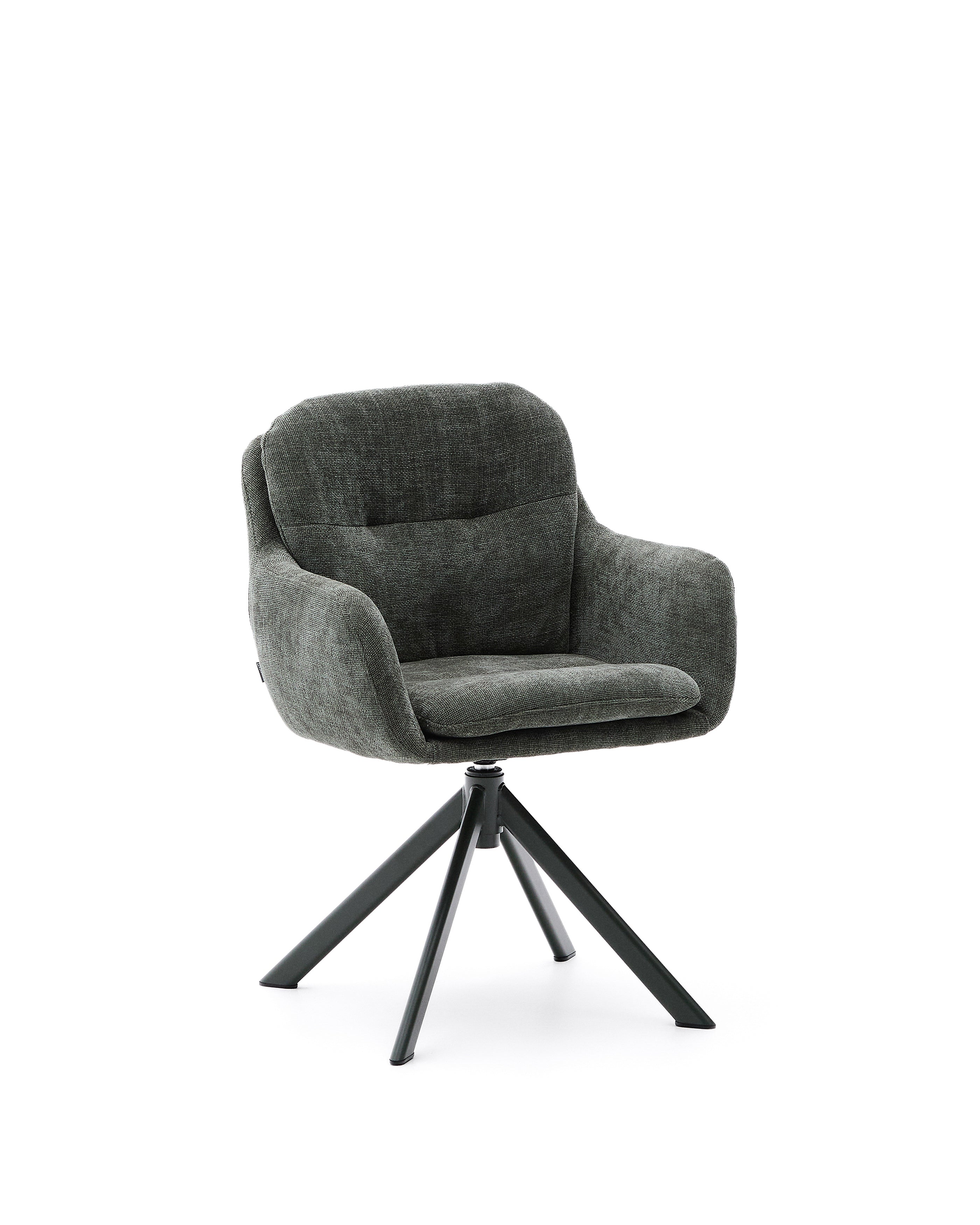 Lexa swivel chair in green chenille and steel legs in a green finish - Product Image
