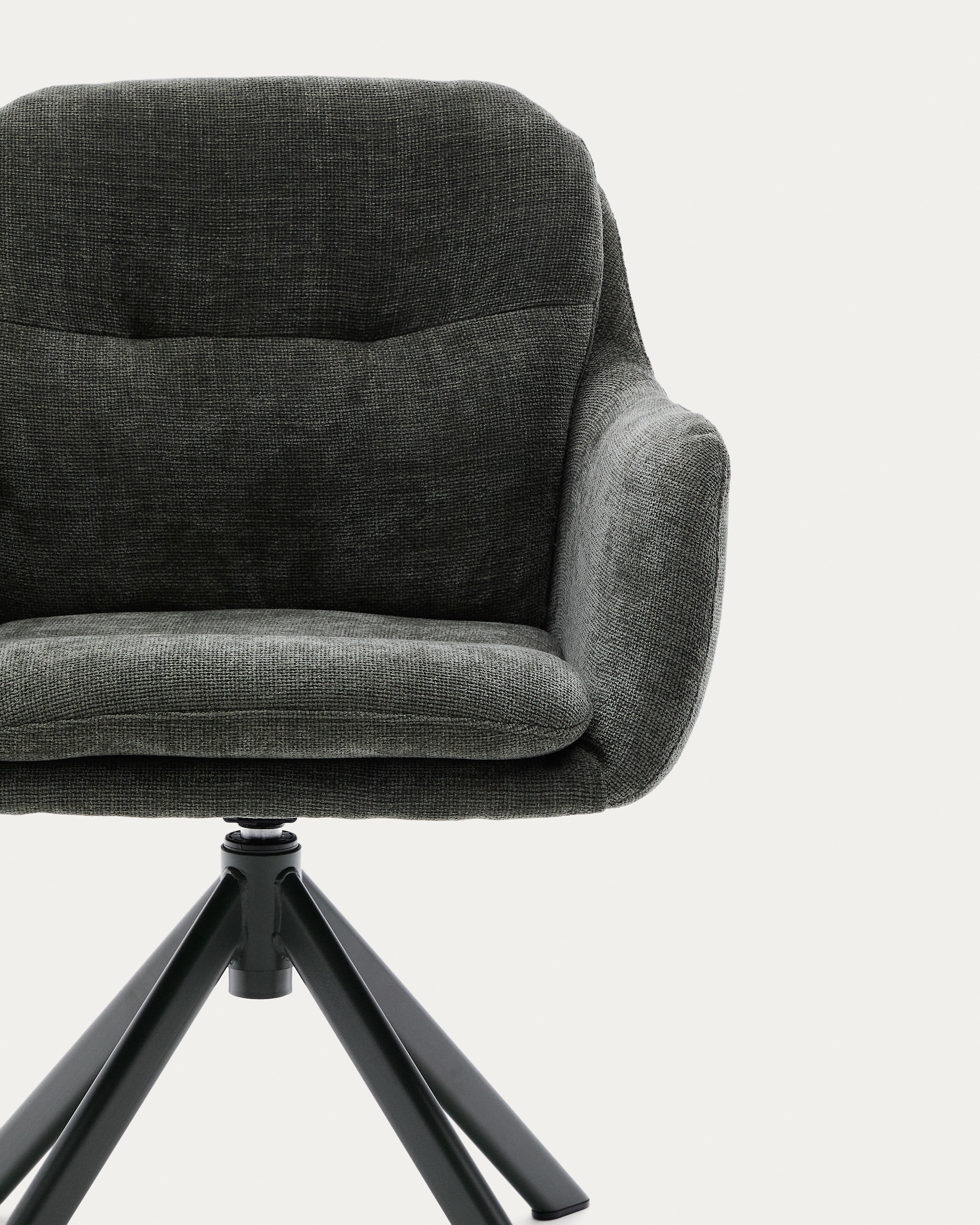 Lexa swivel chair in green chenille and steel legs in a green finish - Detail