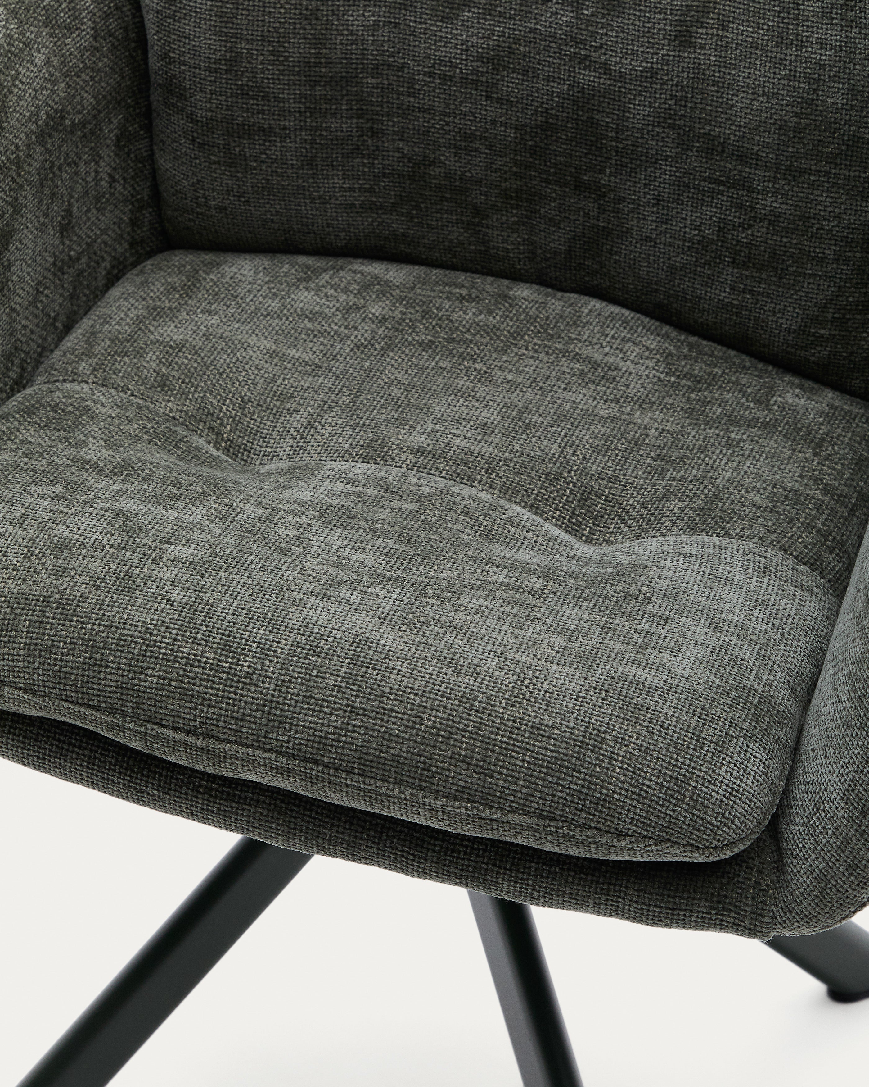 Lexa swivel chair in green chenille and steel legs in a green finish - Detail