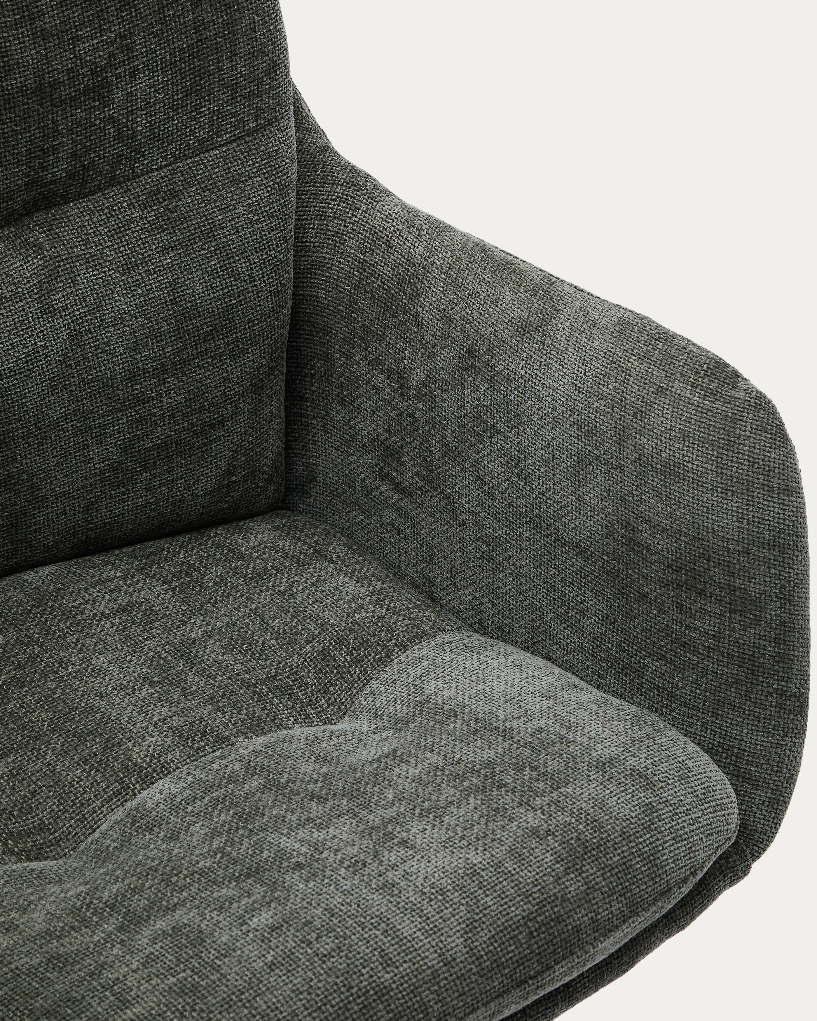 Lexa swivel chair in green chenille and steel legs in a green finish - Detail