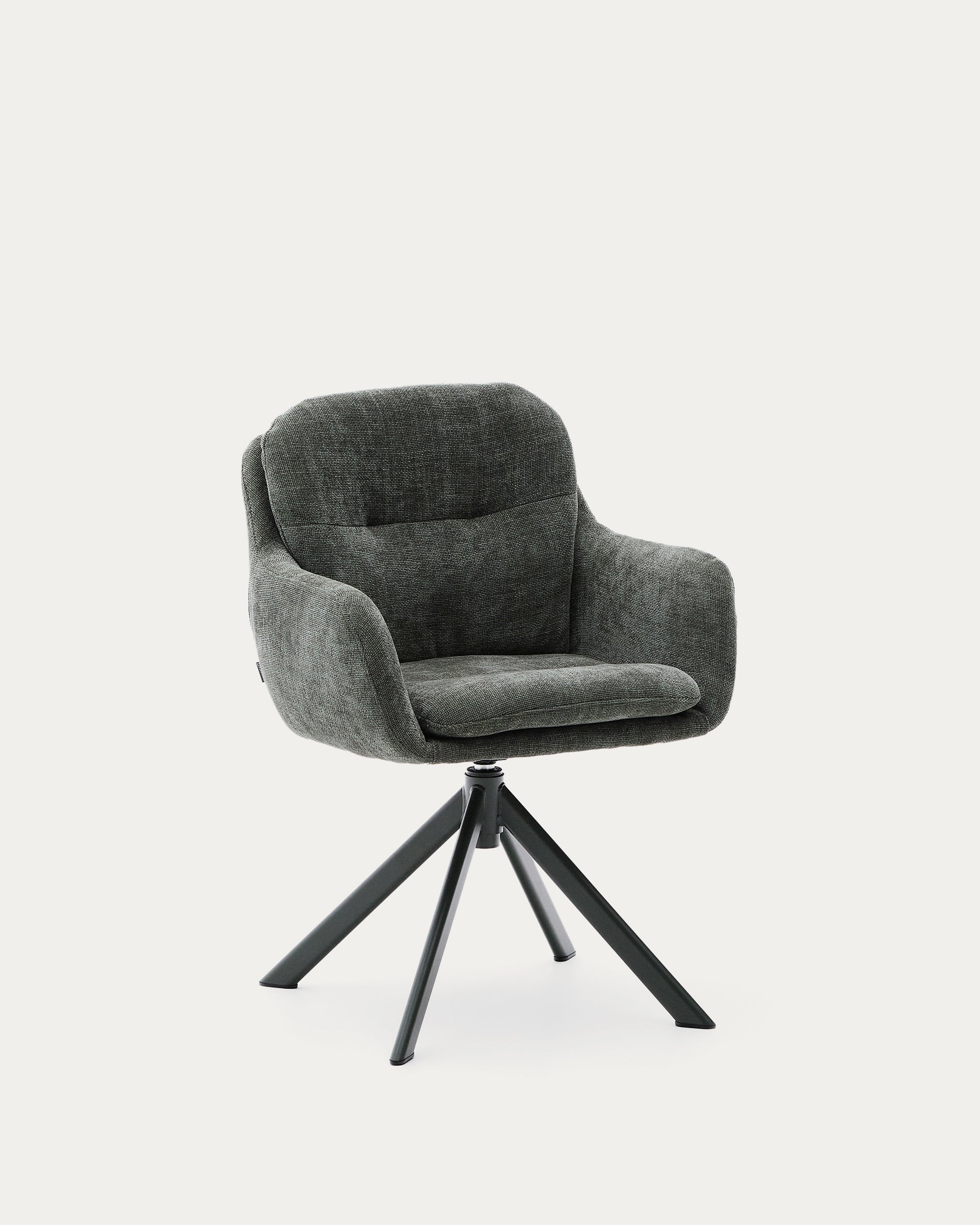 Lexa swivel chair in green chenille and steel legs in a green finish - Product View