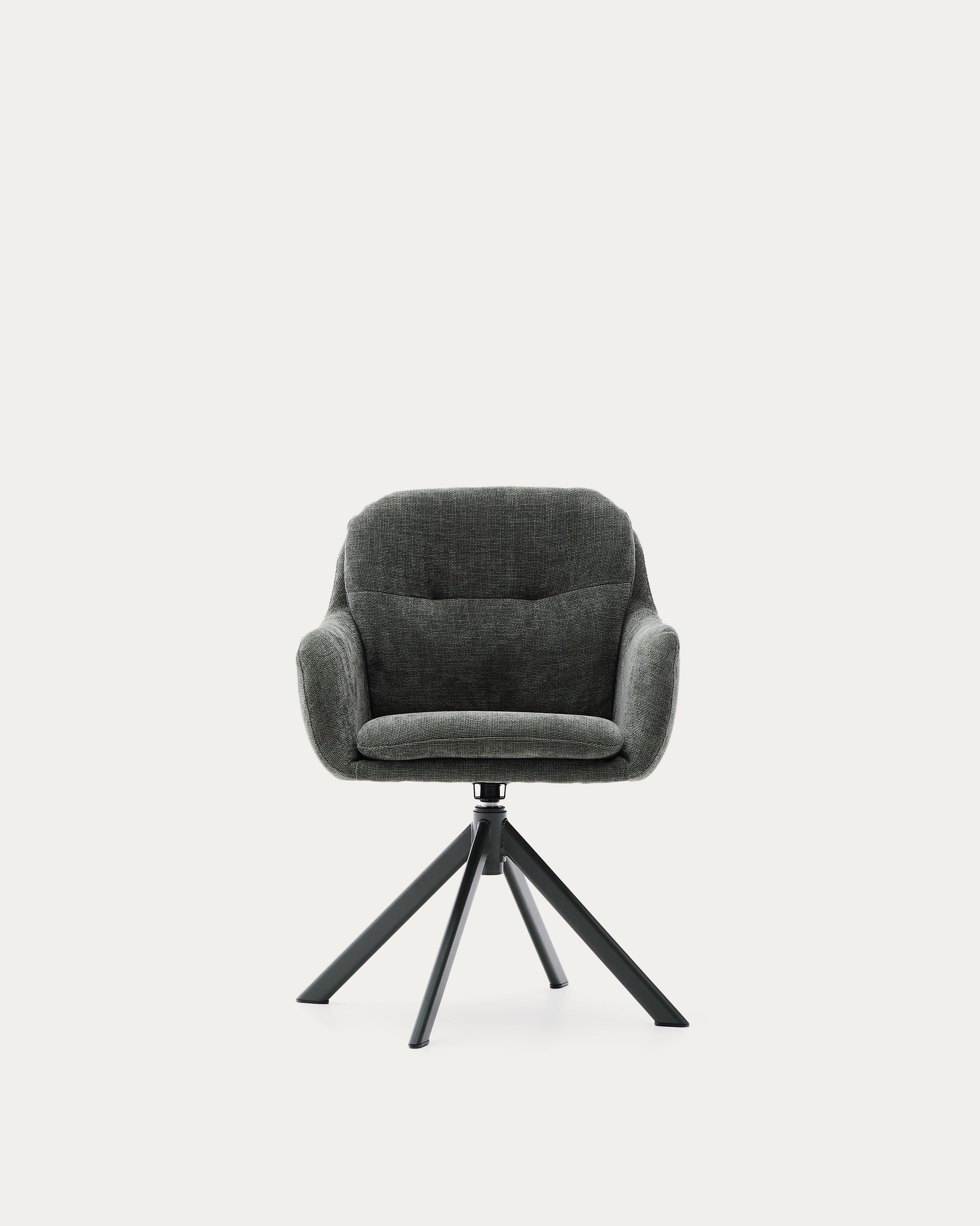 Lexa swivel chair in green chenille and steel legs in a green finish - Product View