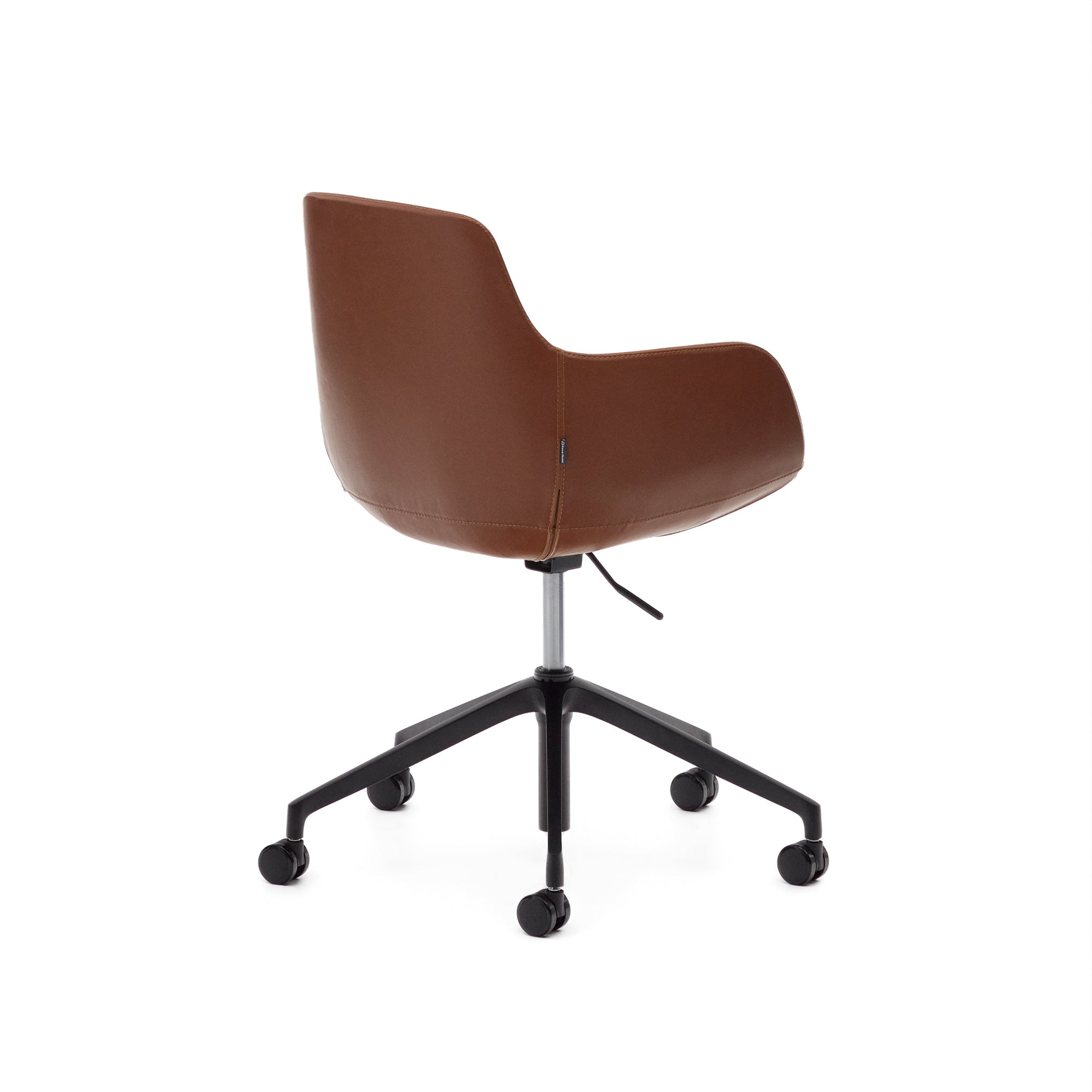 Tissiana desk chair in brown faux leather and aluminium with matte black finish - Product Image
