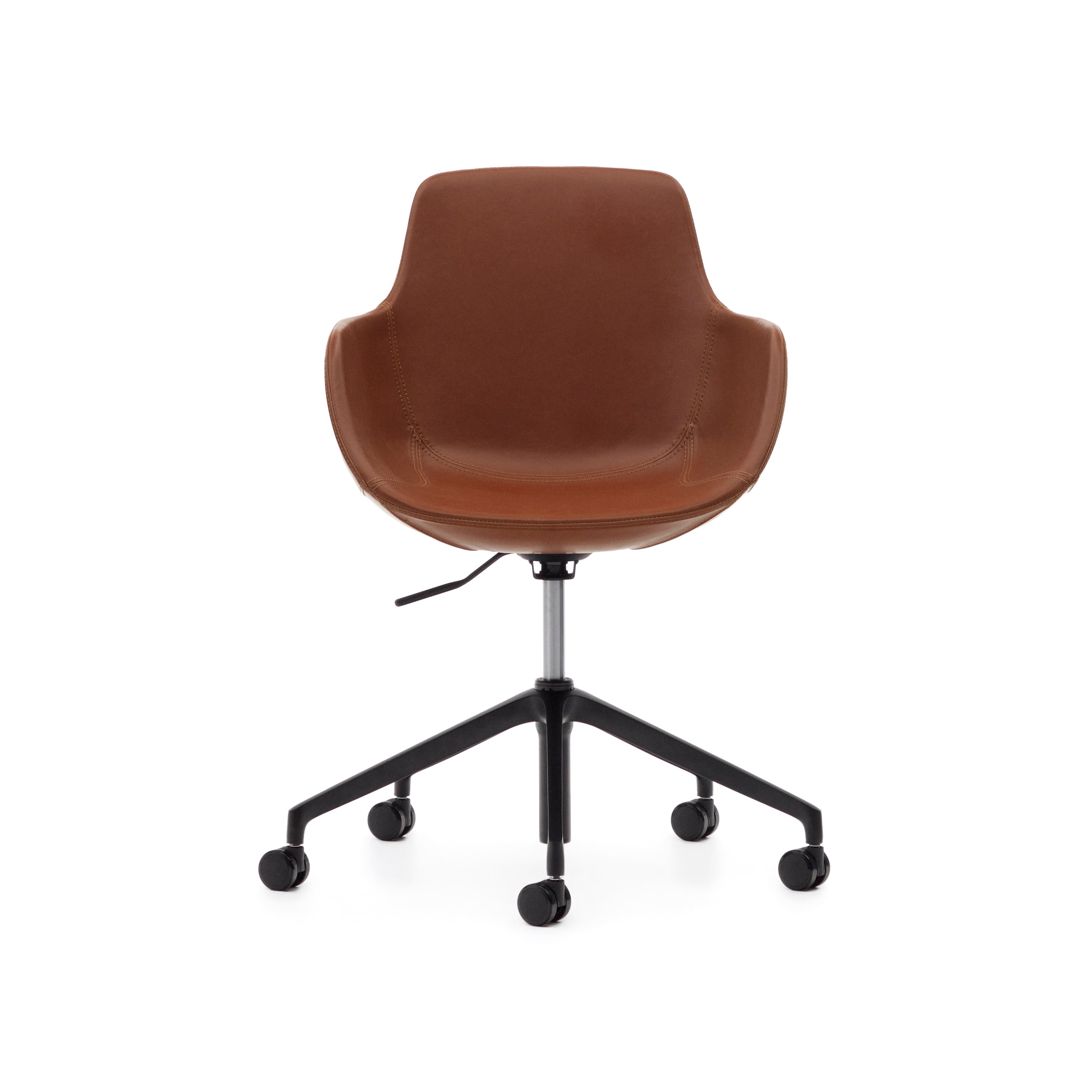 Tissiana desk chair in brown faux leather and aluminium with matte black finish - Product Image