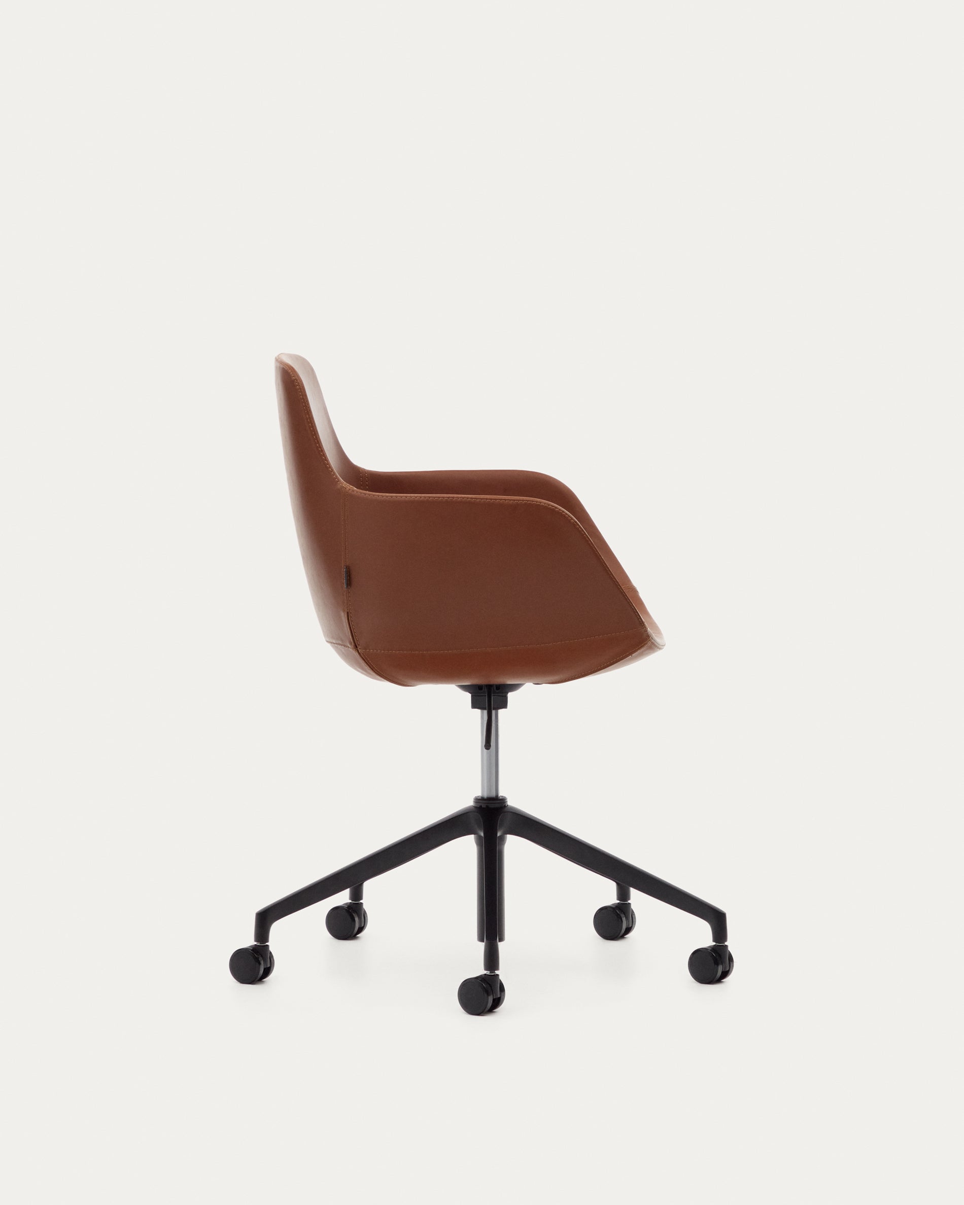 Tissiana desk chair in brown faux leather and aluminium with matte black finish - Product View