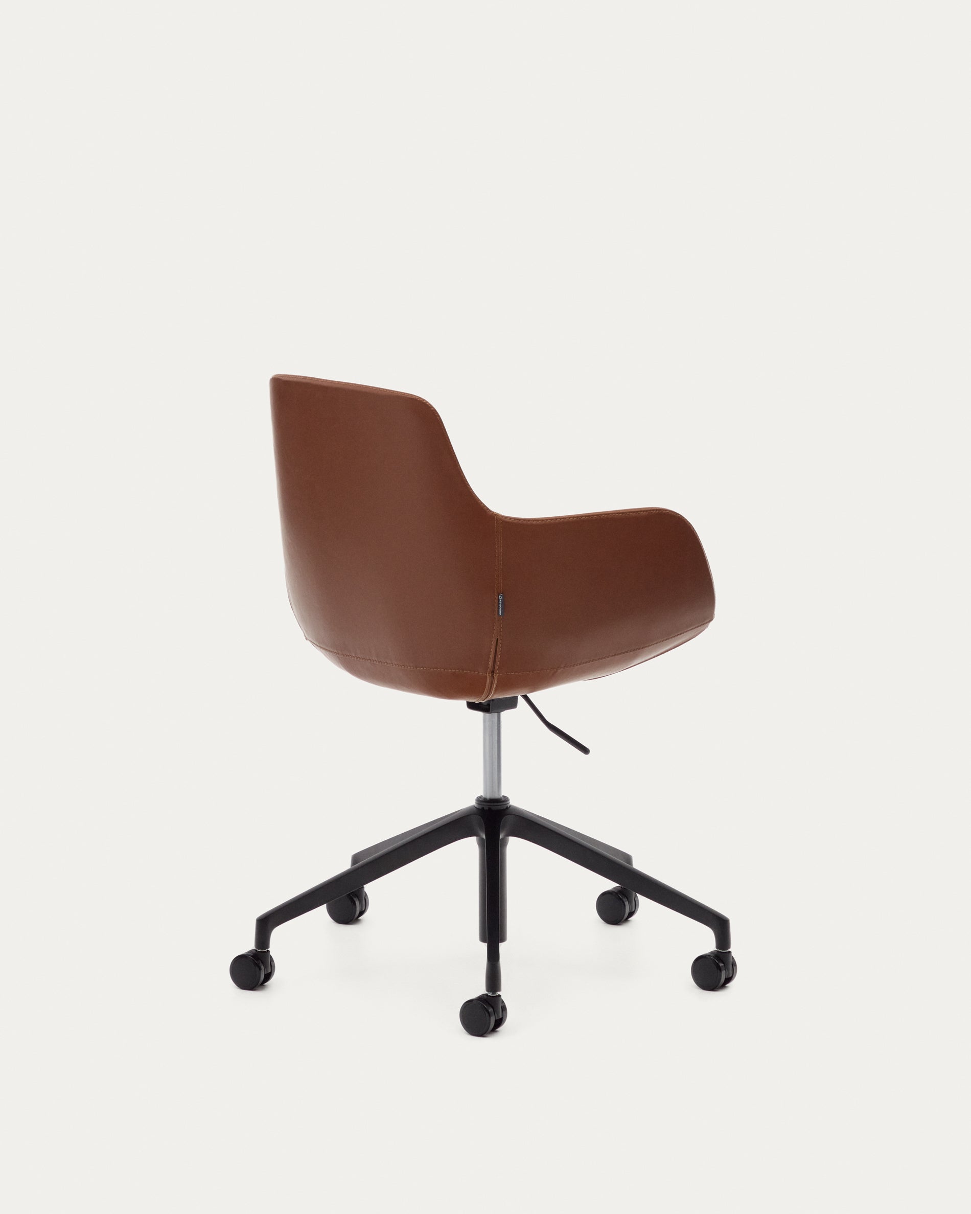Tissiana desk chair in brown faux leather and aluminium with matte black finish - Product View