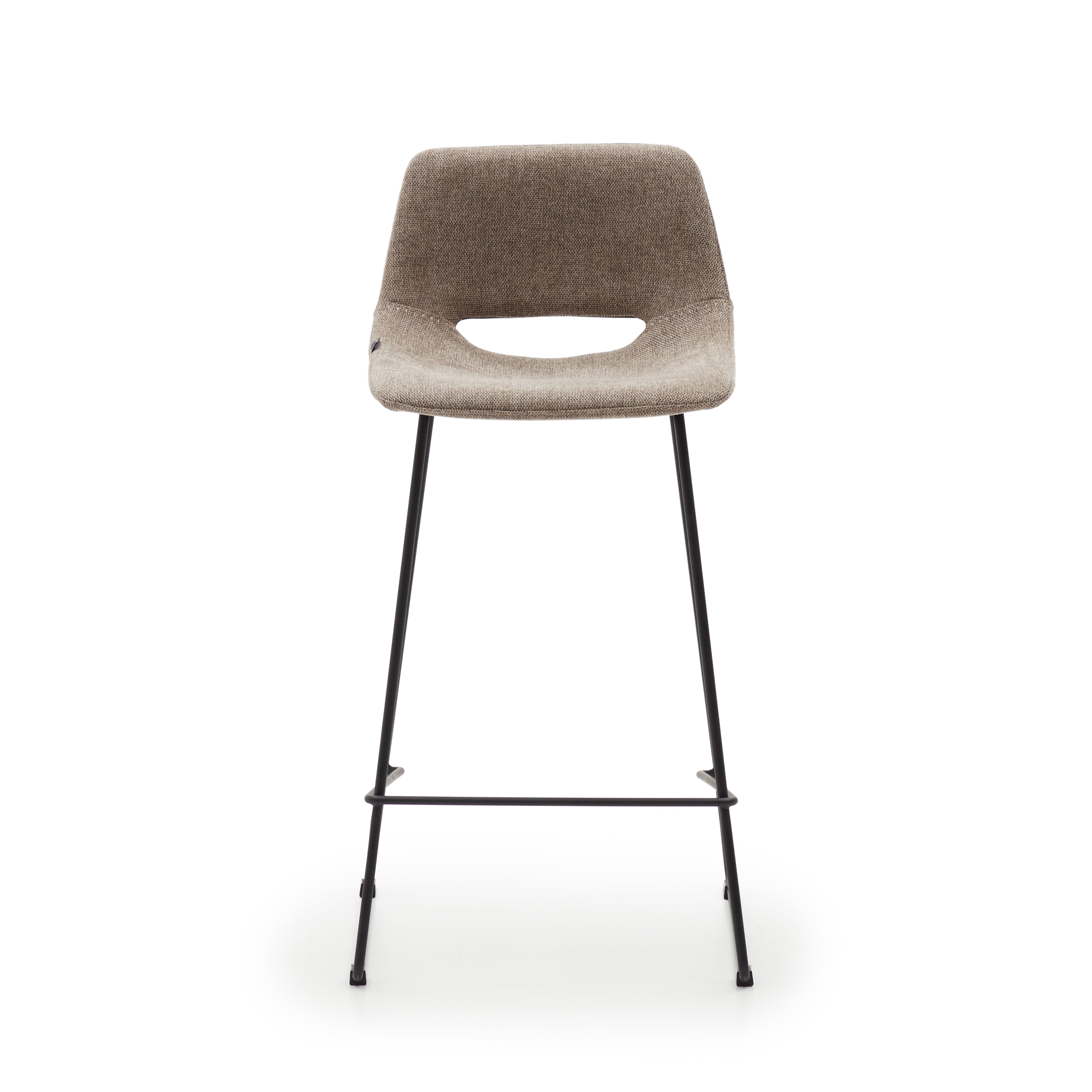 Zahara bar stool in brown with steel legs in black finish, height 65 cm - Product Image