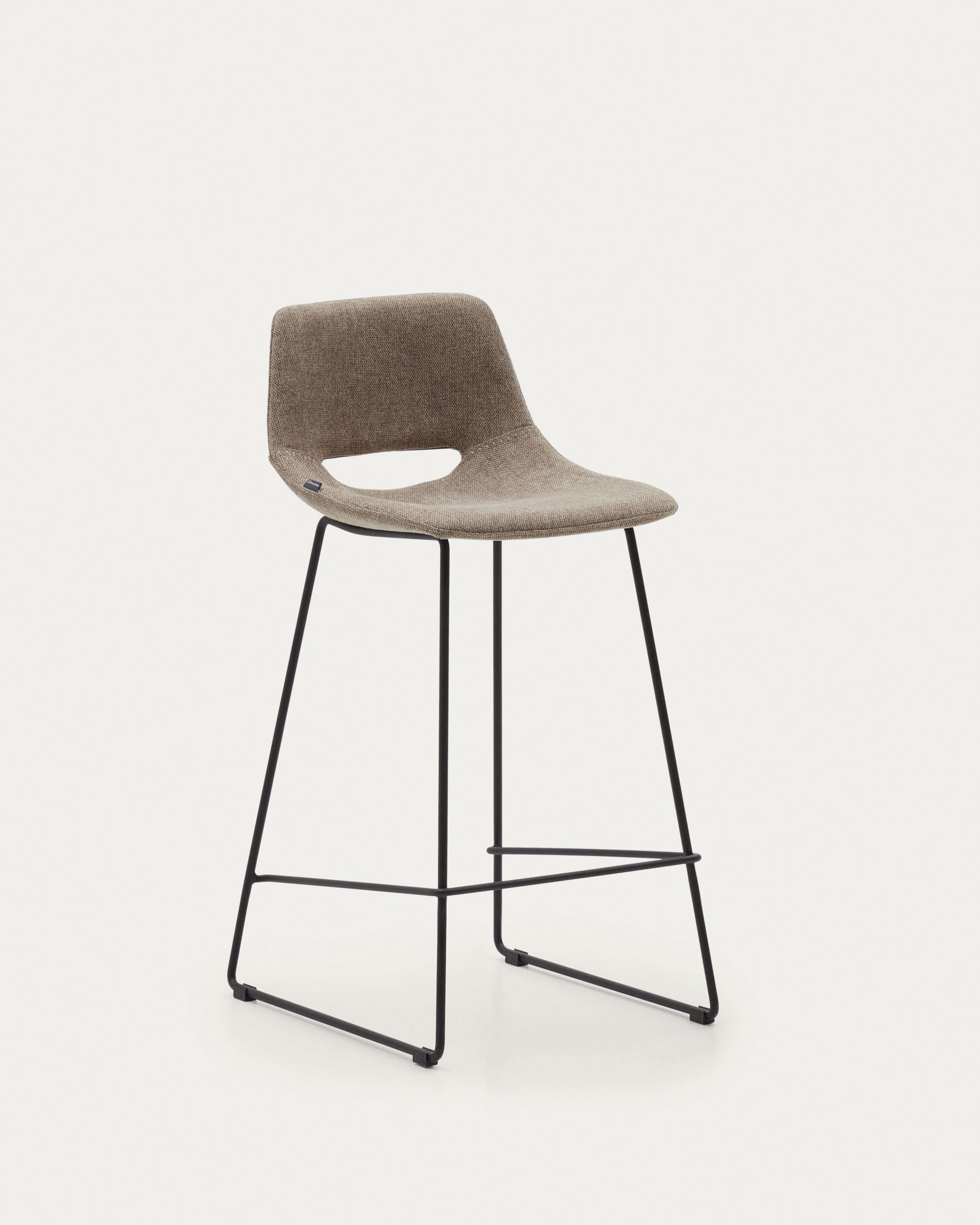 Zahara bar stool in brown with steel legs in black finish, height 65 cm - Product View
