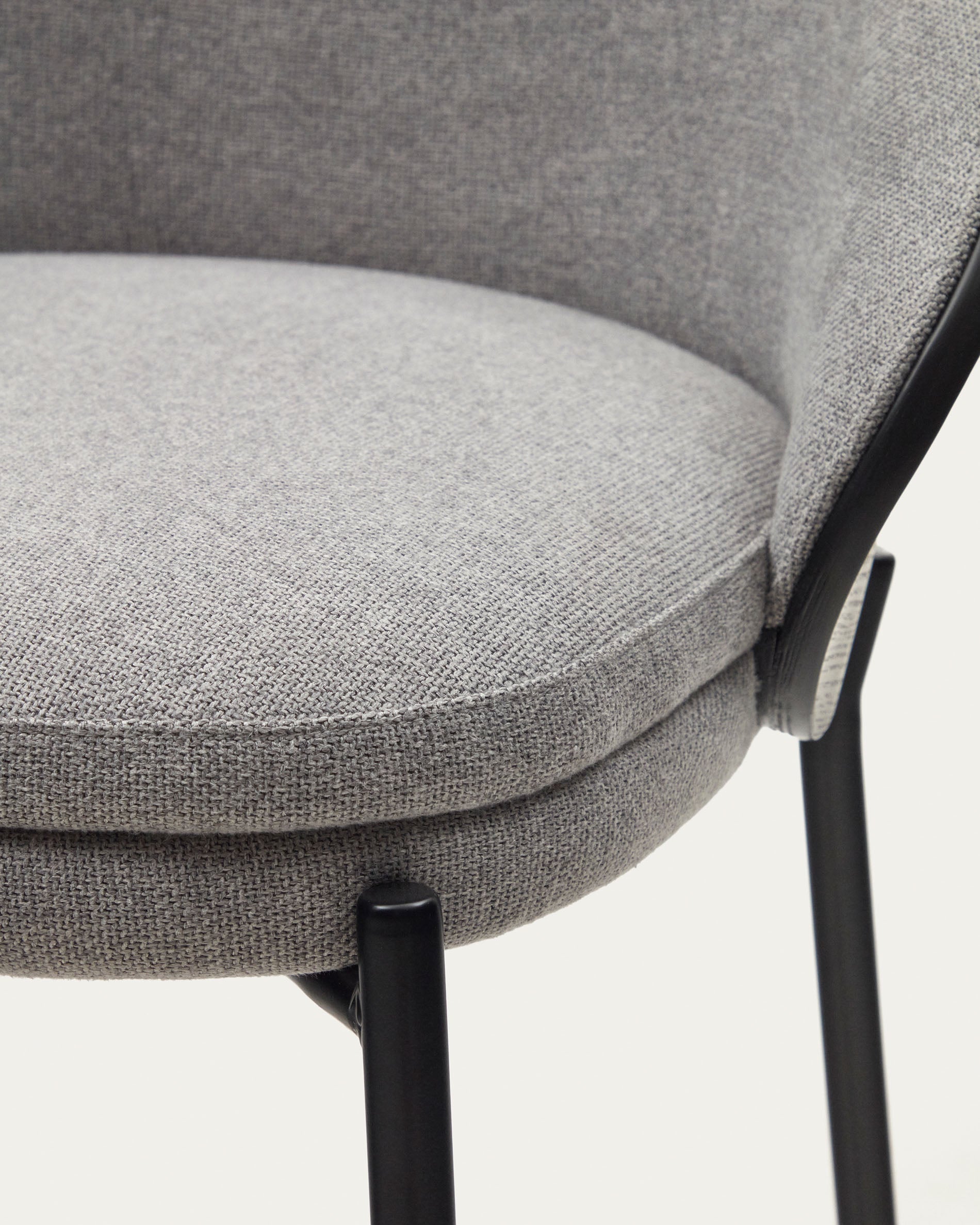 Eamy stool light grey chenille and ash wood veneer with a black finish and black metal, 65 cm - Detail