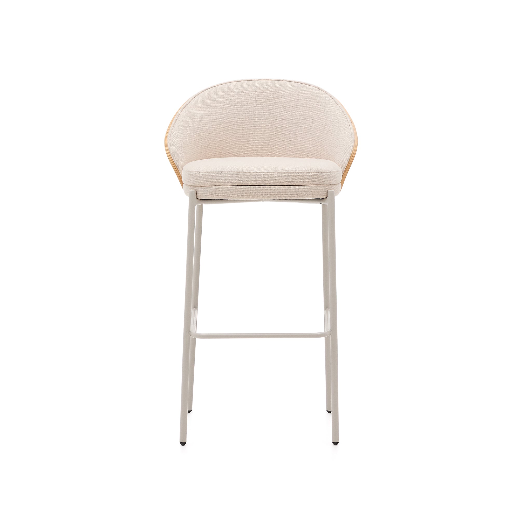 Eamy stool in beige chenille, in a natural finish ash veneer and beige metal and a height of 77 cm - Product Image