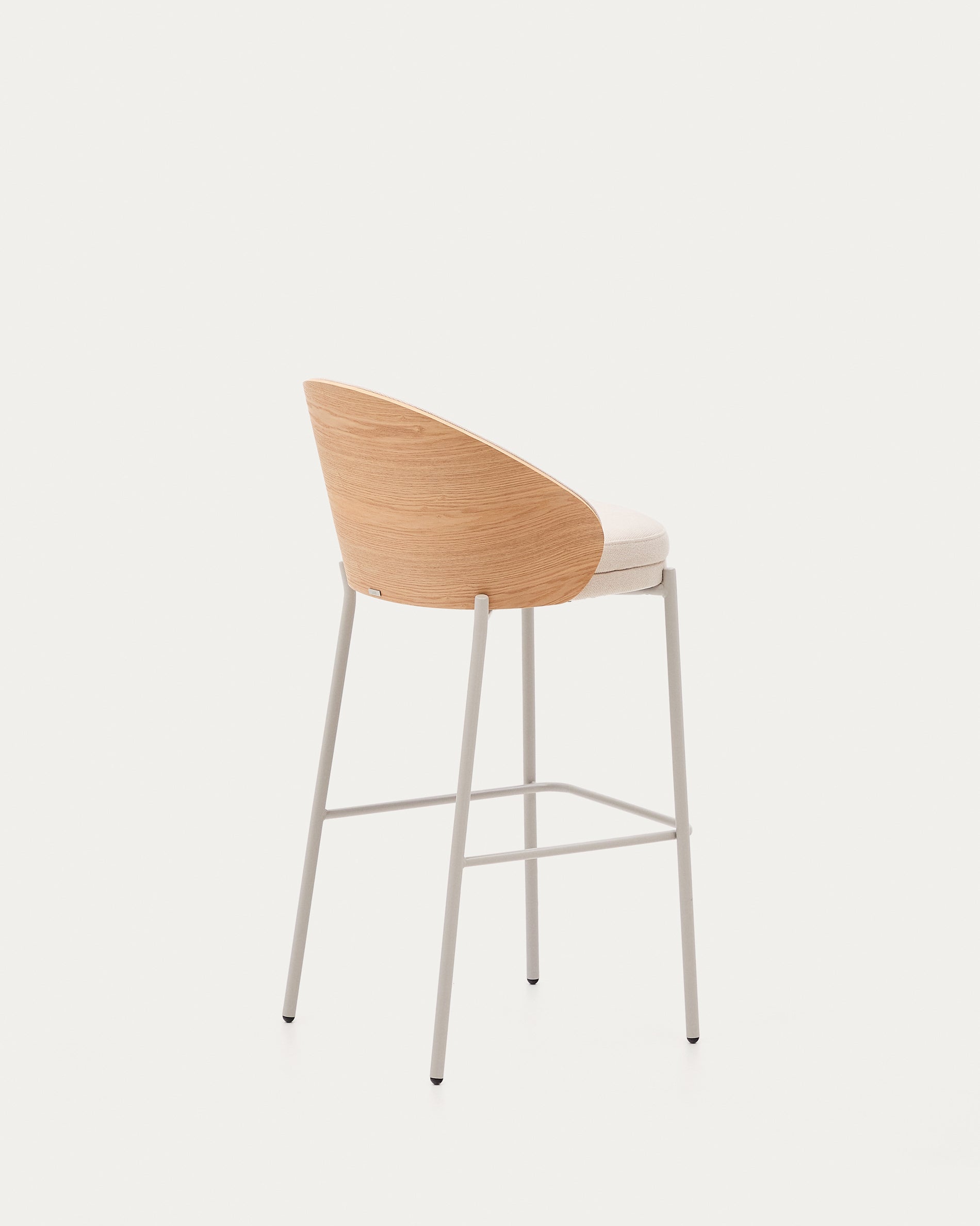 Eamy stool in beige chenille, in a natural finish ash veneer and beige metal and a height of 77 cm - Product View